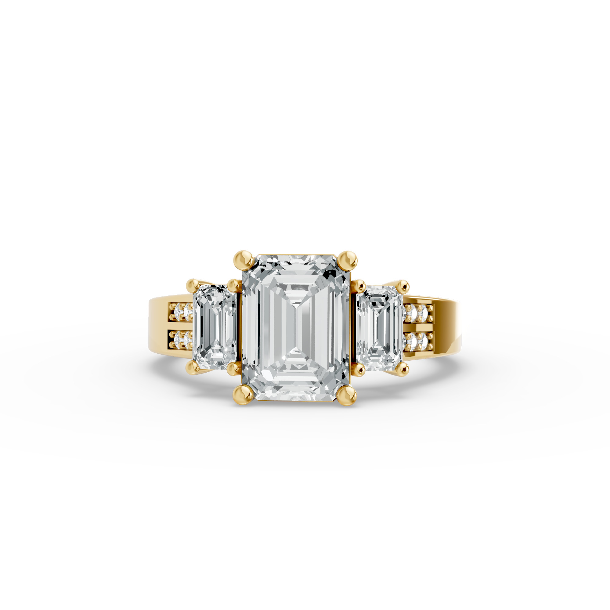 Emerald Shape Diamond Fancy Engagement Ring in Gold