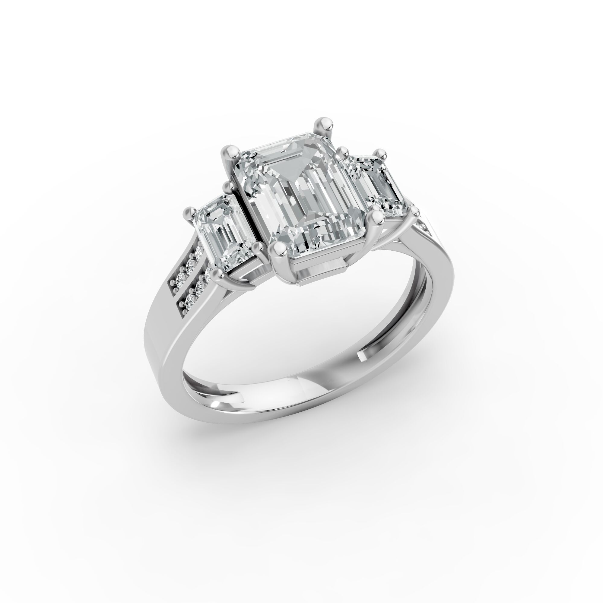 Emerald Shape Diamond Fancy Engagement Ring in Gold