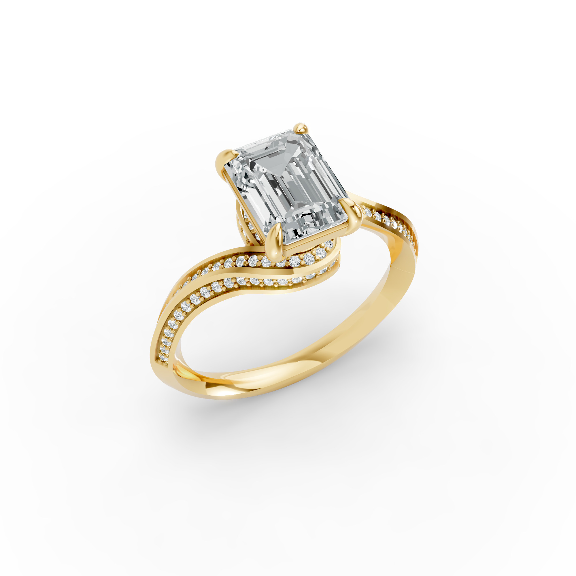 Emerald Shape Diamond Fancy Engagement Ring in Gold