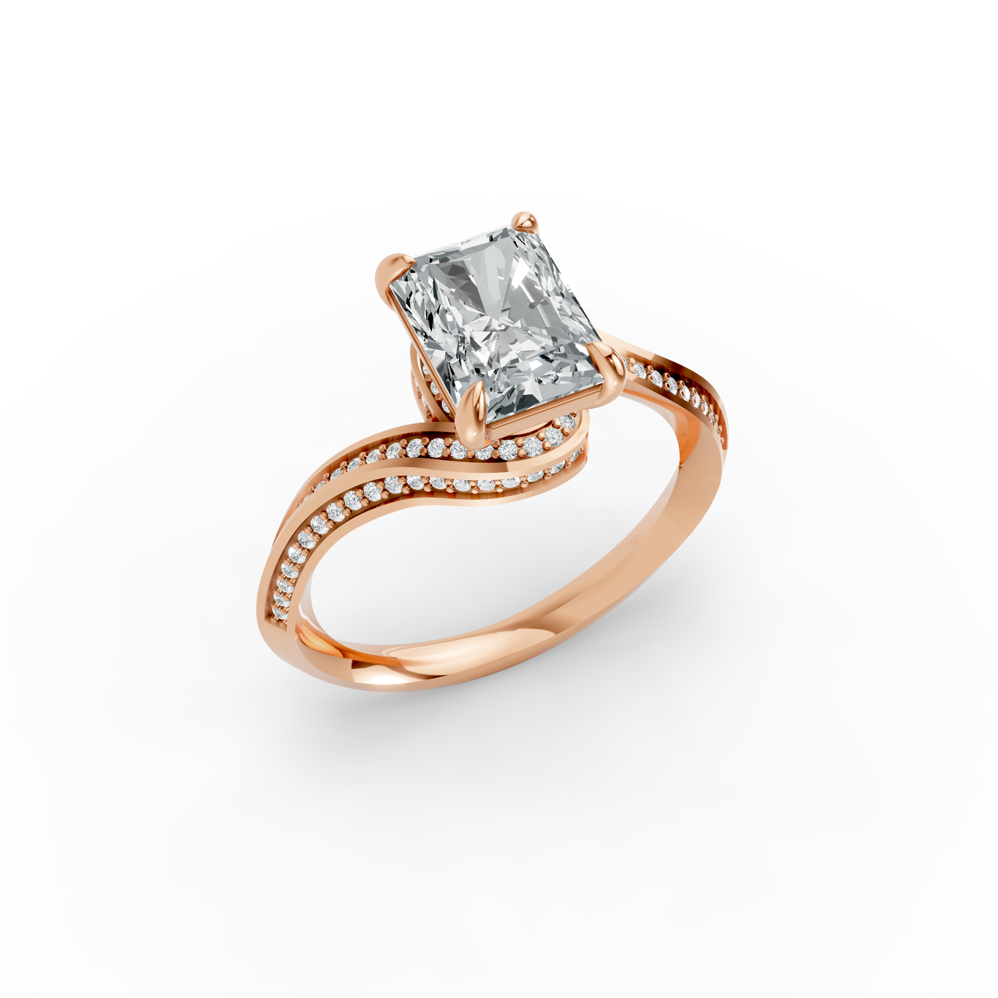 Radiant Shape Diamond Fancy Engagement Ring in Gold