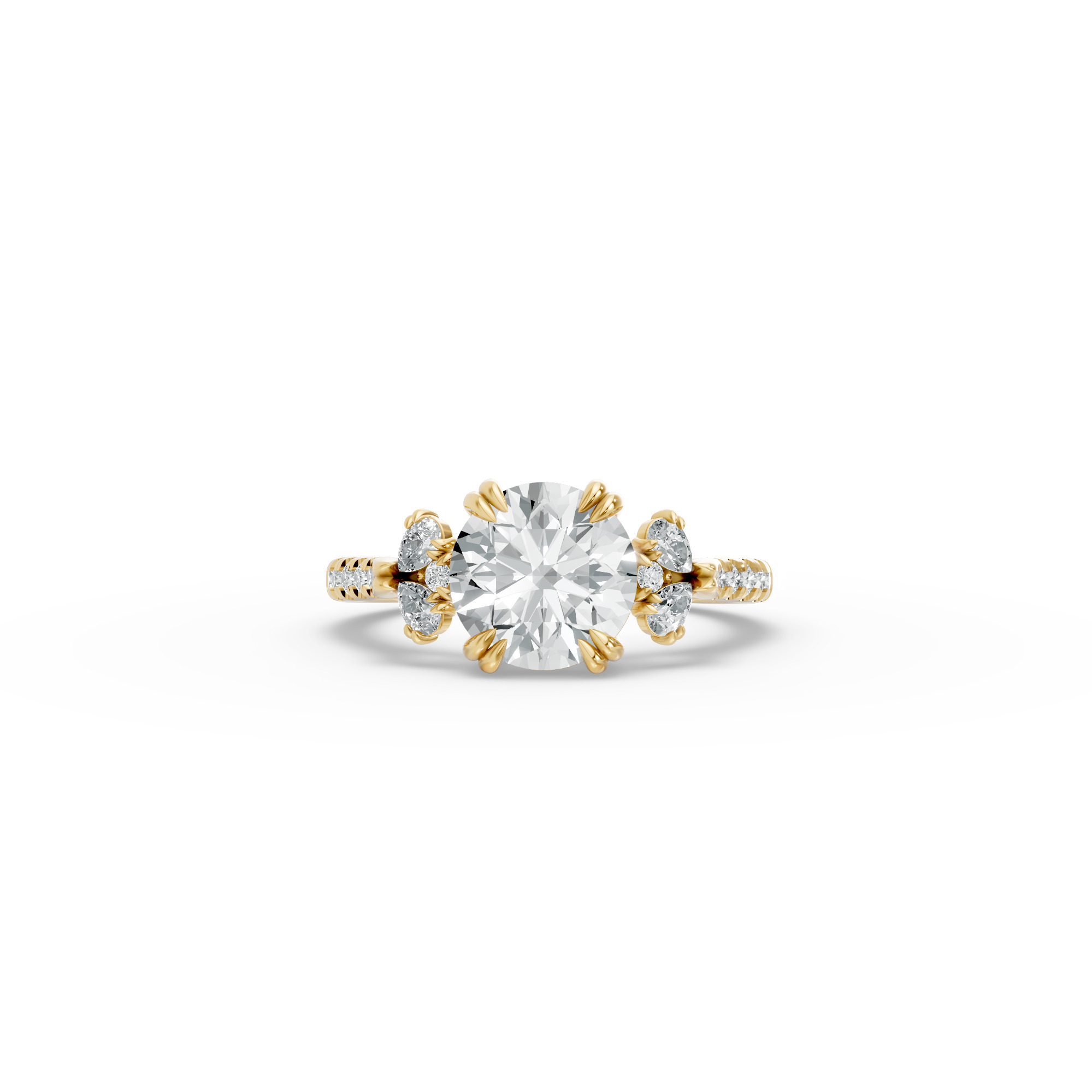 Round Shape Diamond Fancy Engagement Ring in Gold