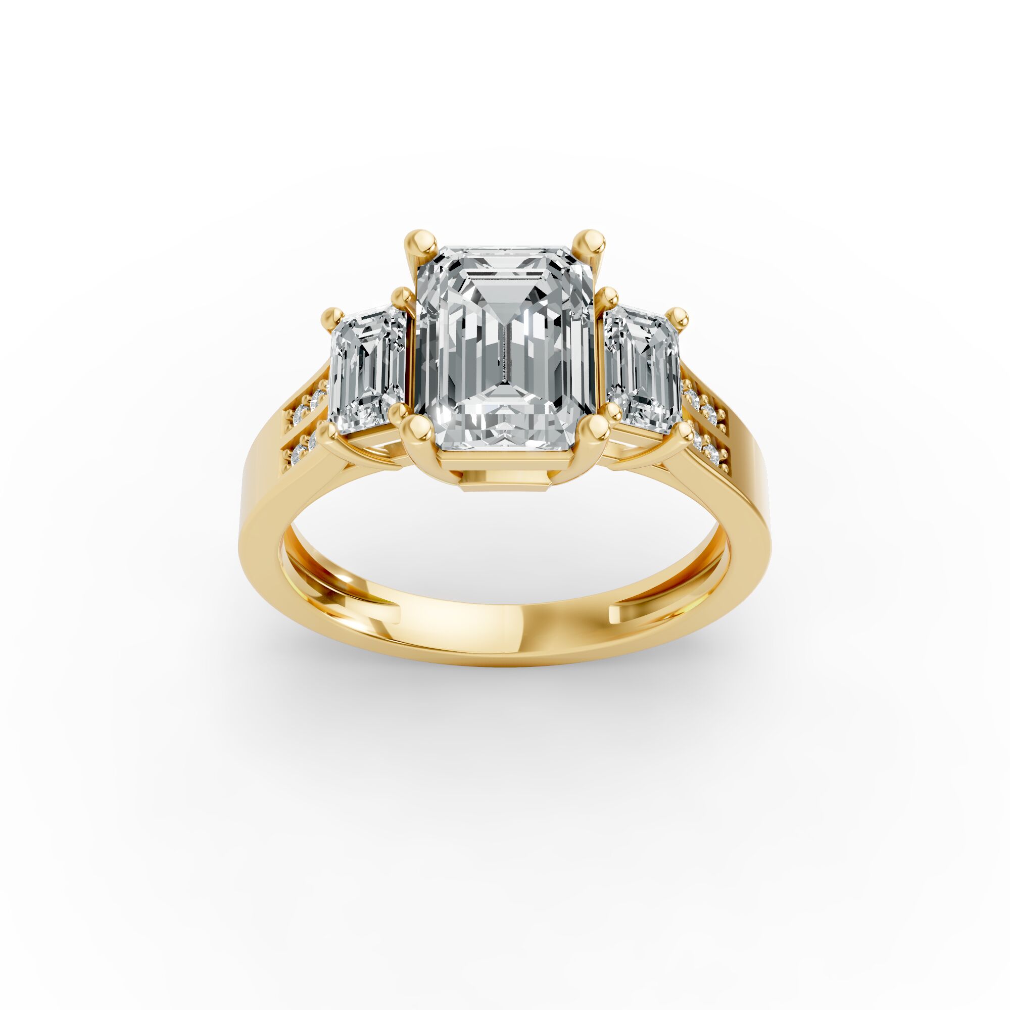 Emerald Shape Diamond Fancy Engagement Ring in Gold