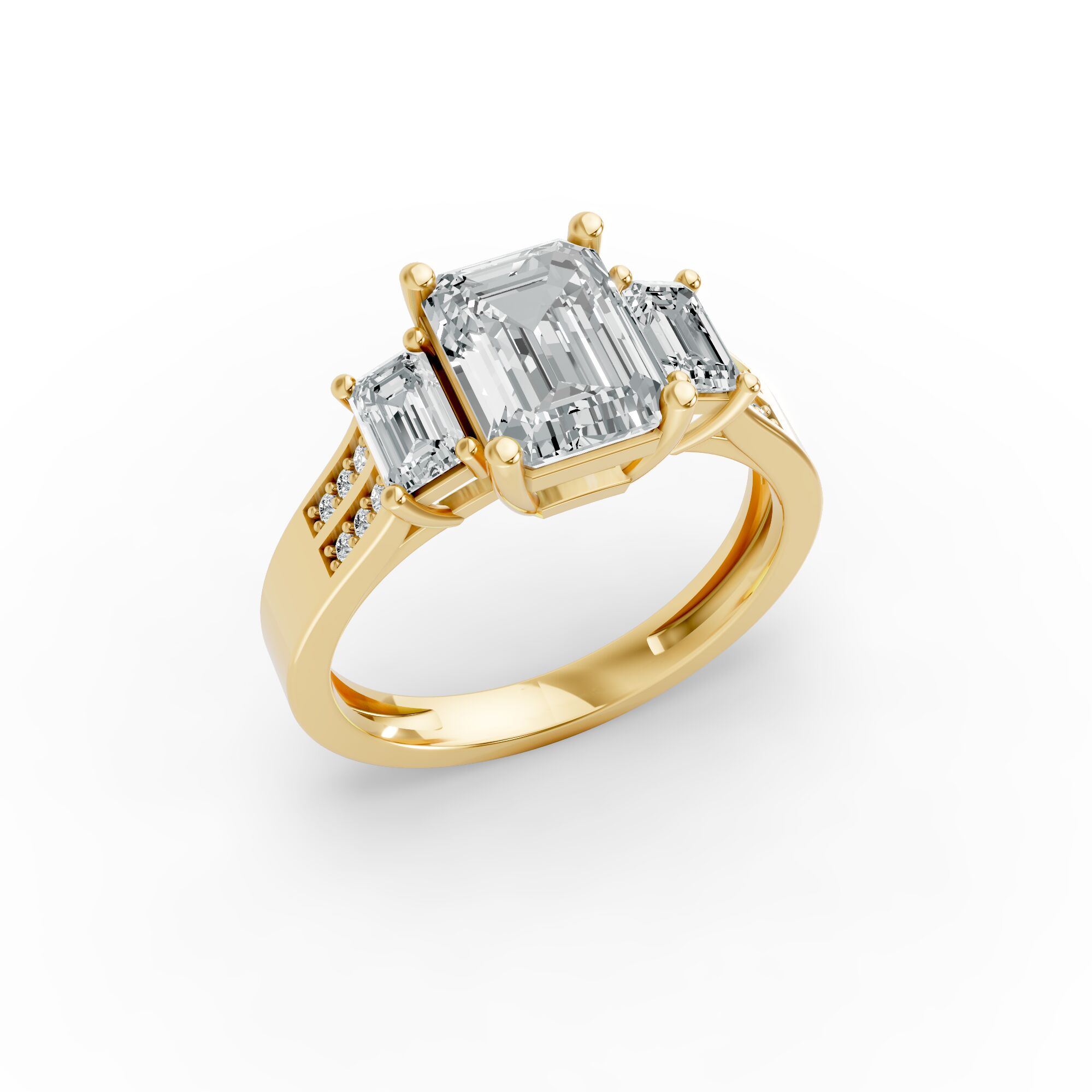 Emerald Shape Diamond Fancy Engagement Ring in Gold