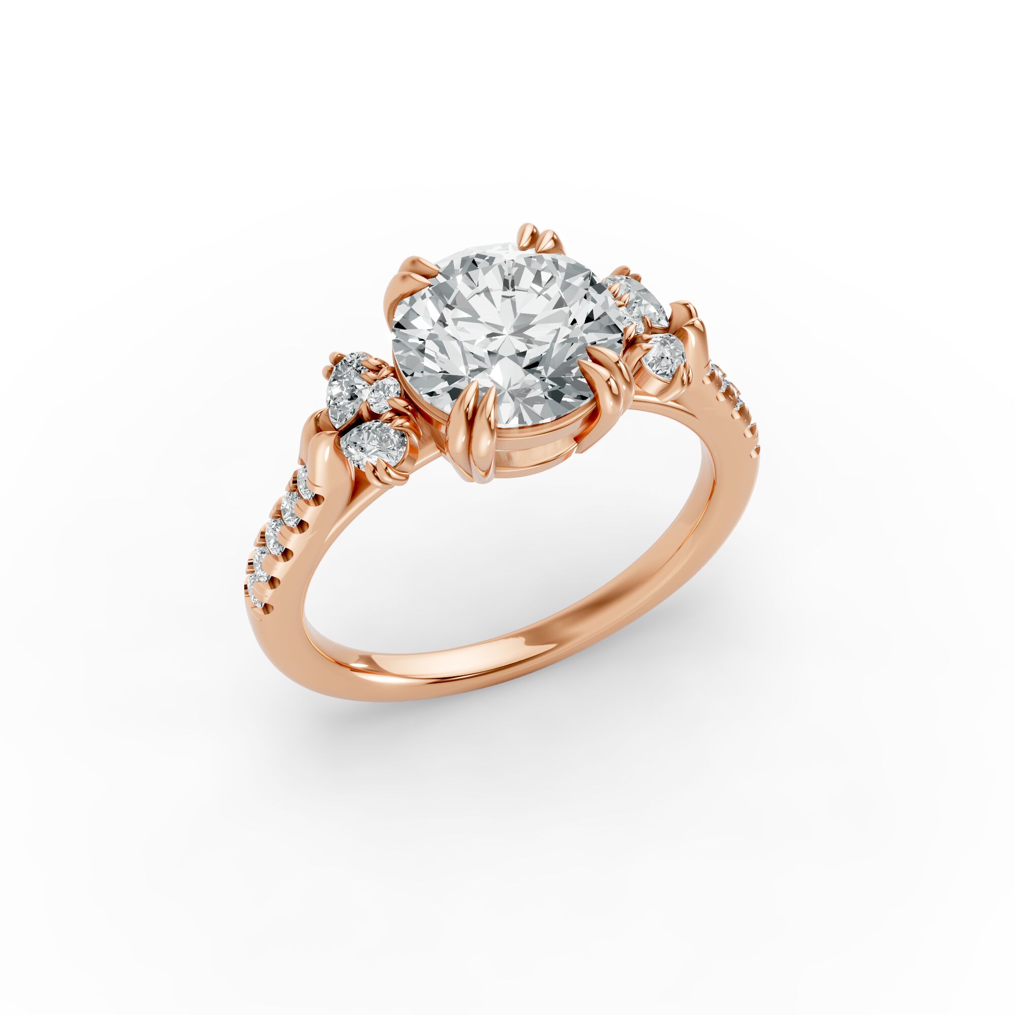 Round Shape Diamond Fancy Engagement Ring in Gold