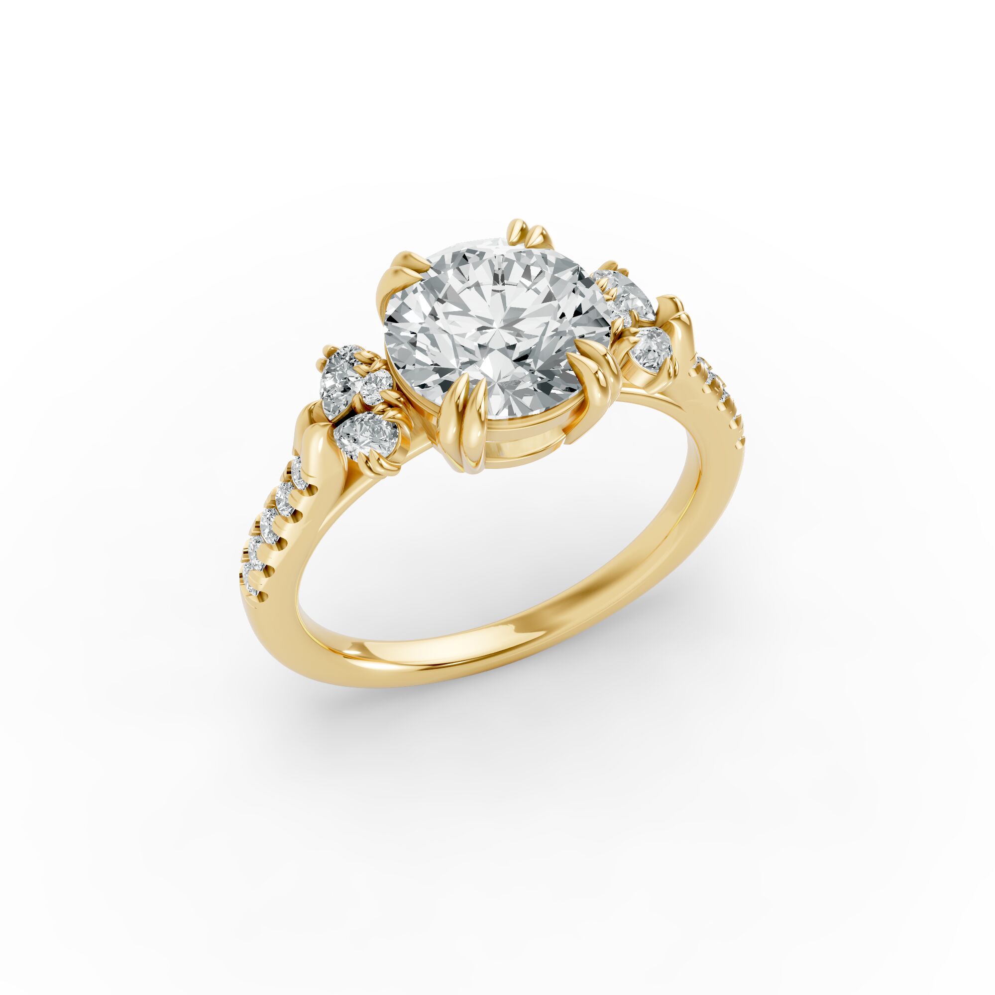 Round Shape Diamond Fancy Engagement Ring in Gold