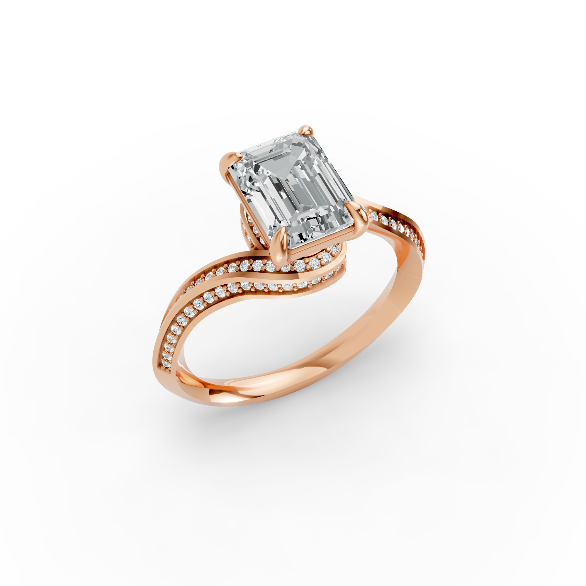 Emerald Shape Diamond Fancy Engagement Ring in Gold
