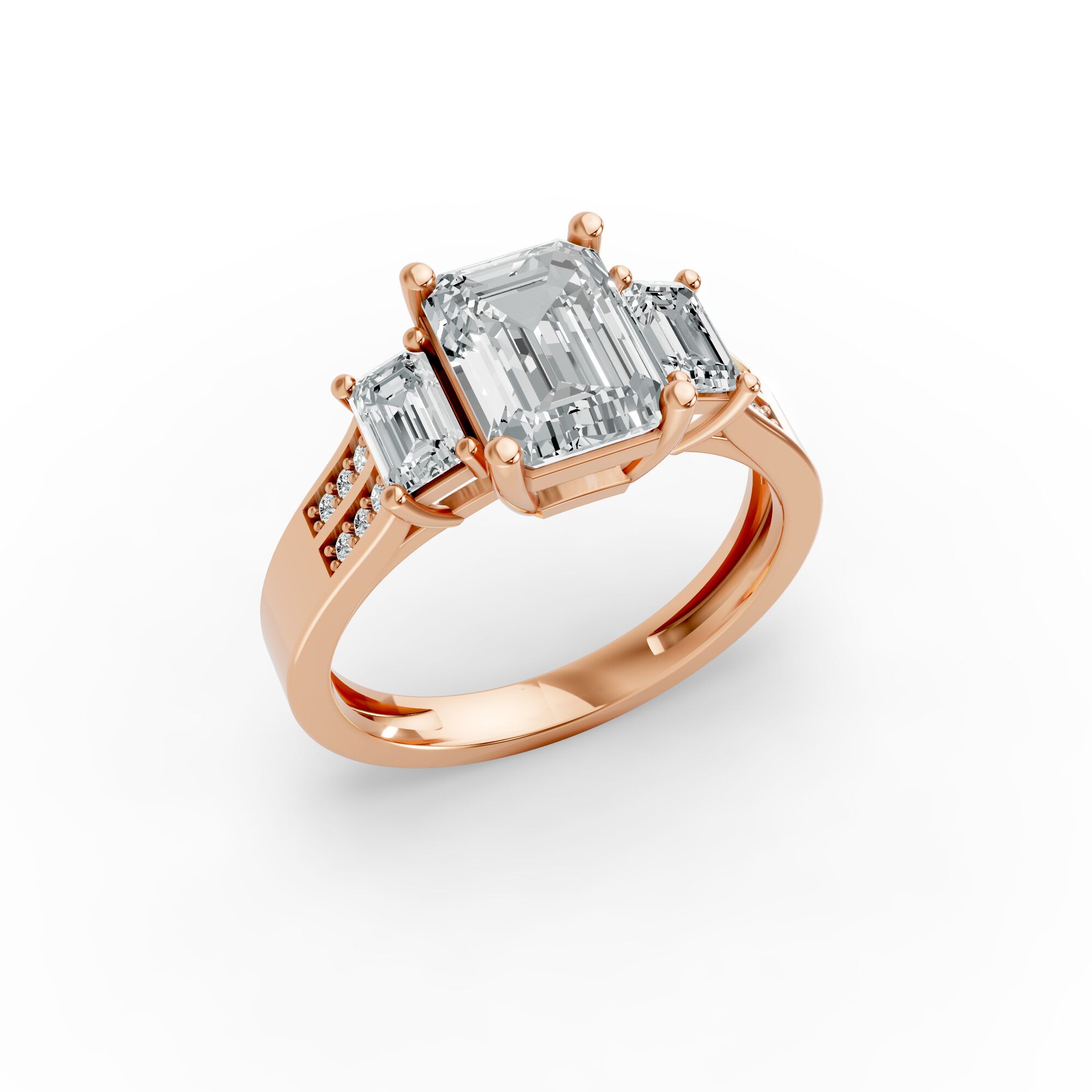 Emerald Shape Diamond Fancy Engagement Ring in Gold
