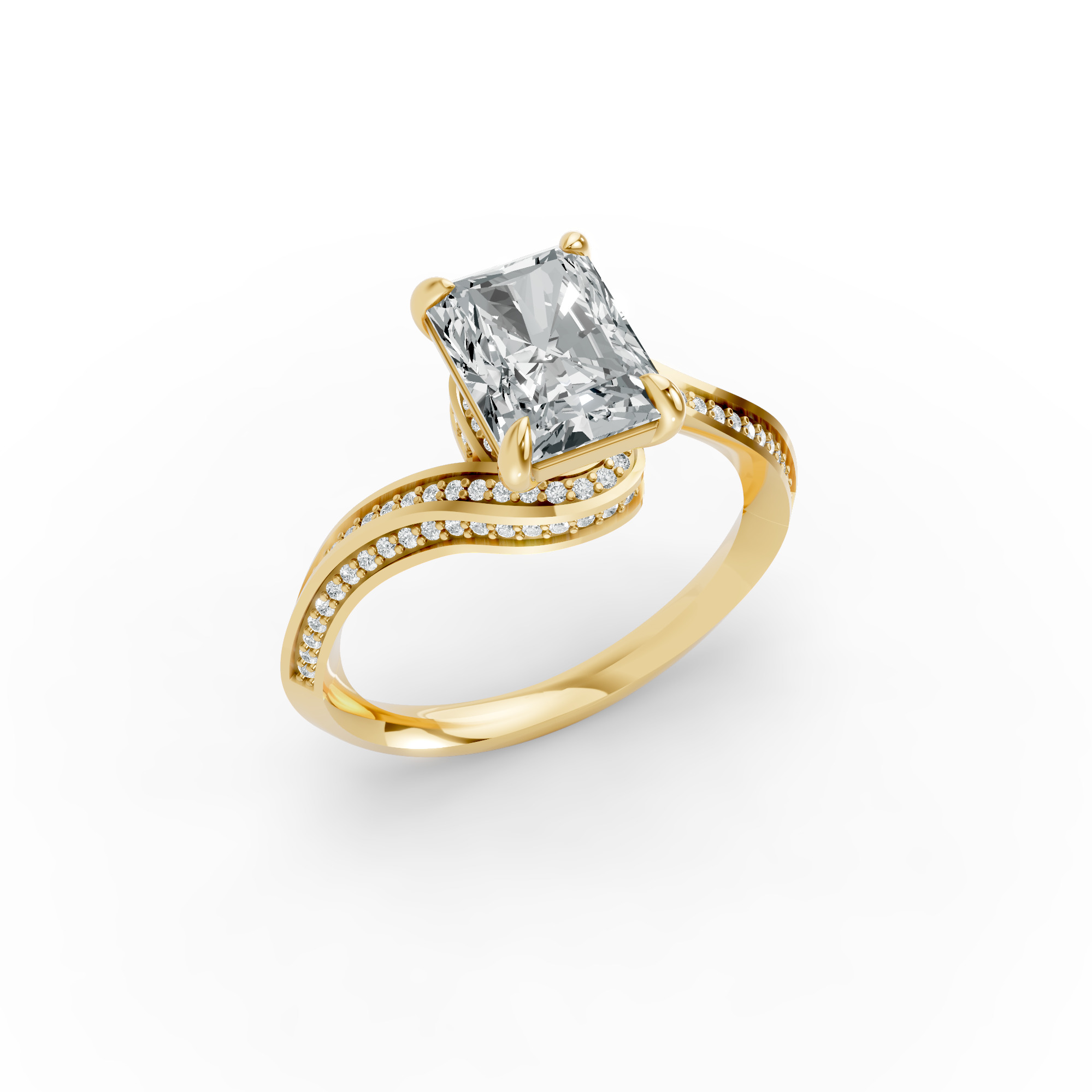 Radiant Shape Diamond Fancy Engagement Ring in Gold
