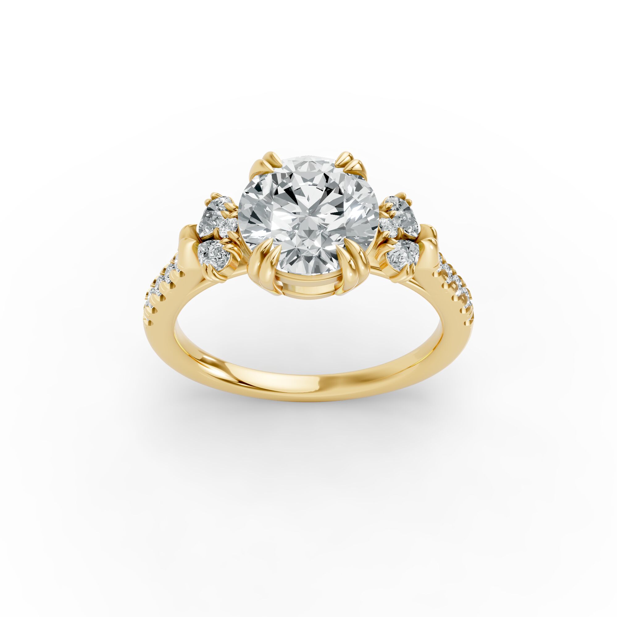 Round Shape Diamond Fancy Engagement Ring in Gold