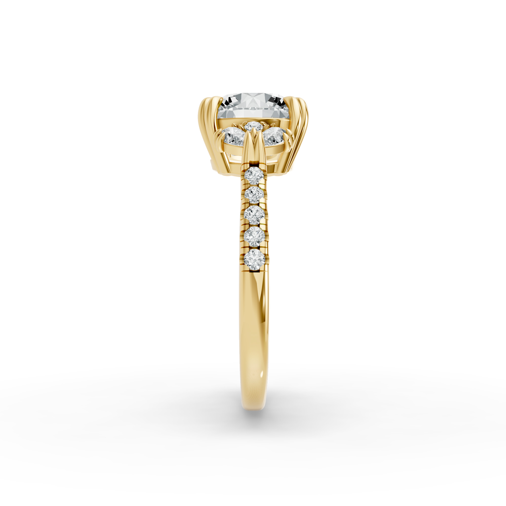 Round Shape Diamond Fancy Engagement Ring in Gold
