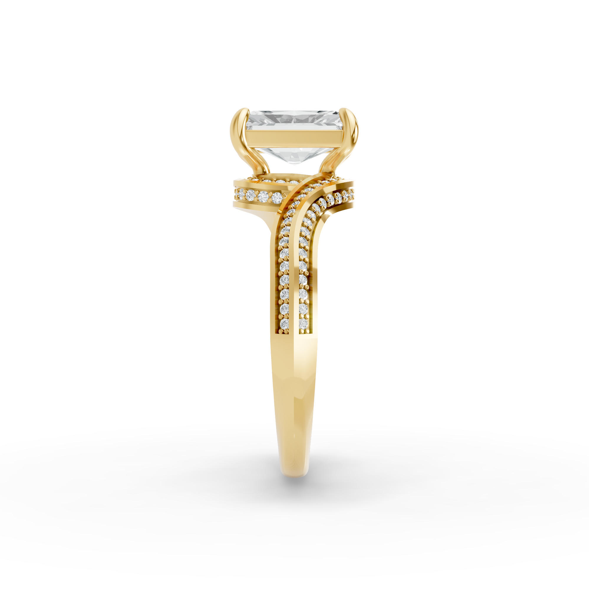 Radiant Shape Diamond Fancy Engagement Ring in Gold