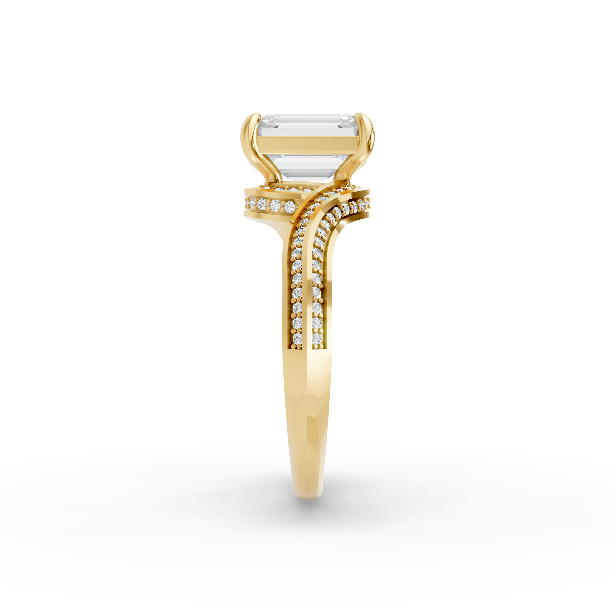 Emerald Shape Diamond Fancy Engagement Ring in Gold
