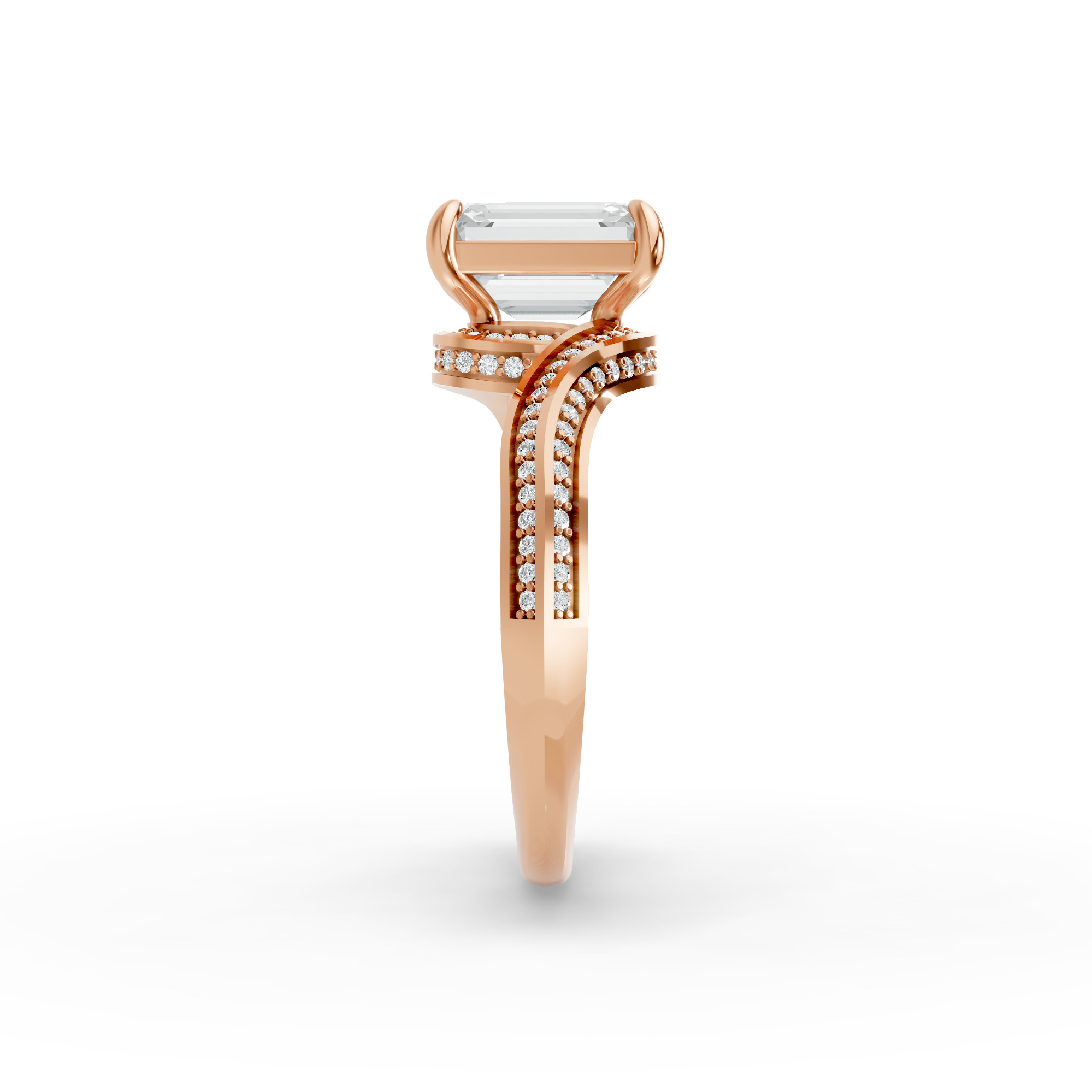 Emerald Shape Diamond Fancy Engagement Ring in Gold