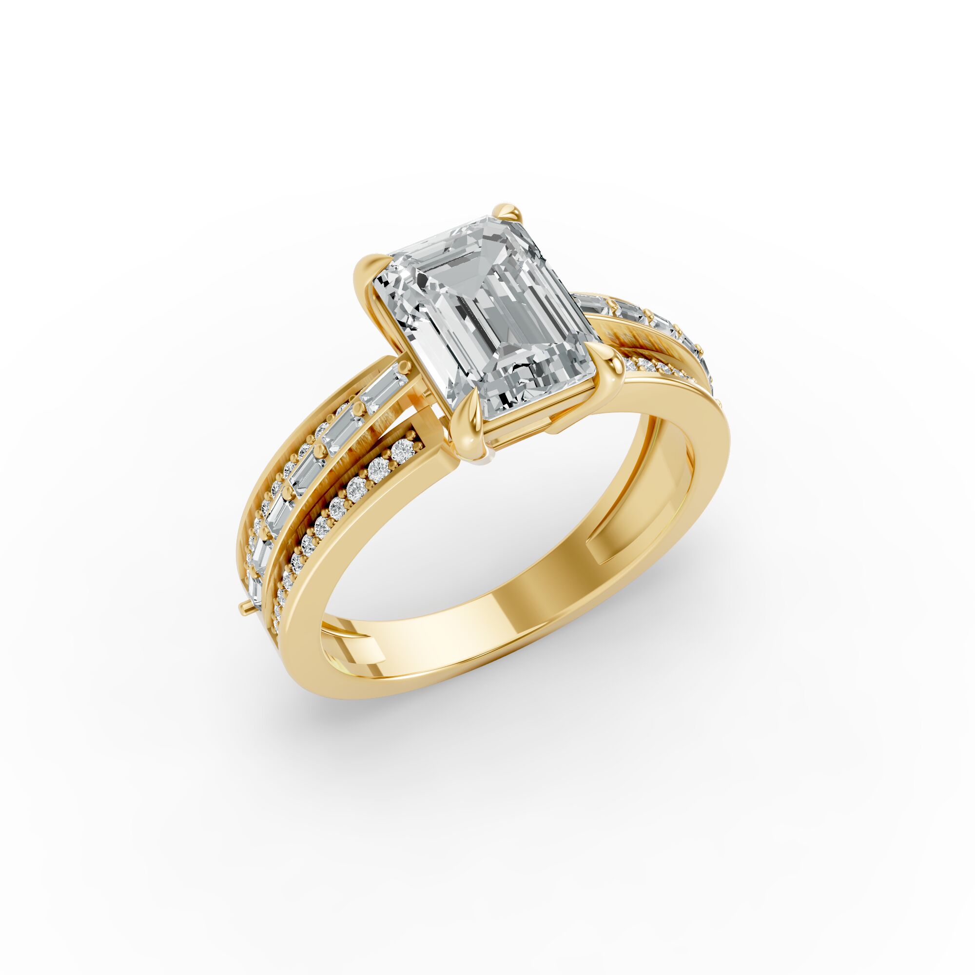 Emerald Shape Diamond Fancy Engagement Ring in Gold