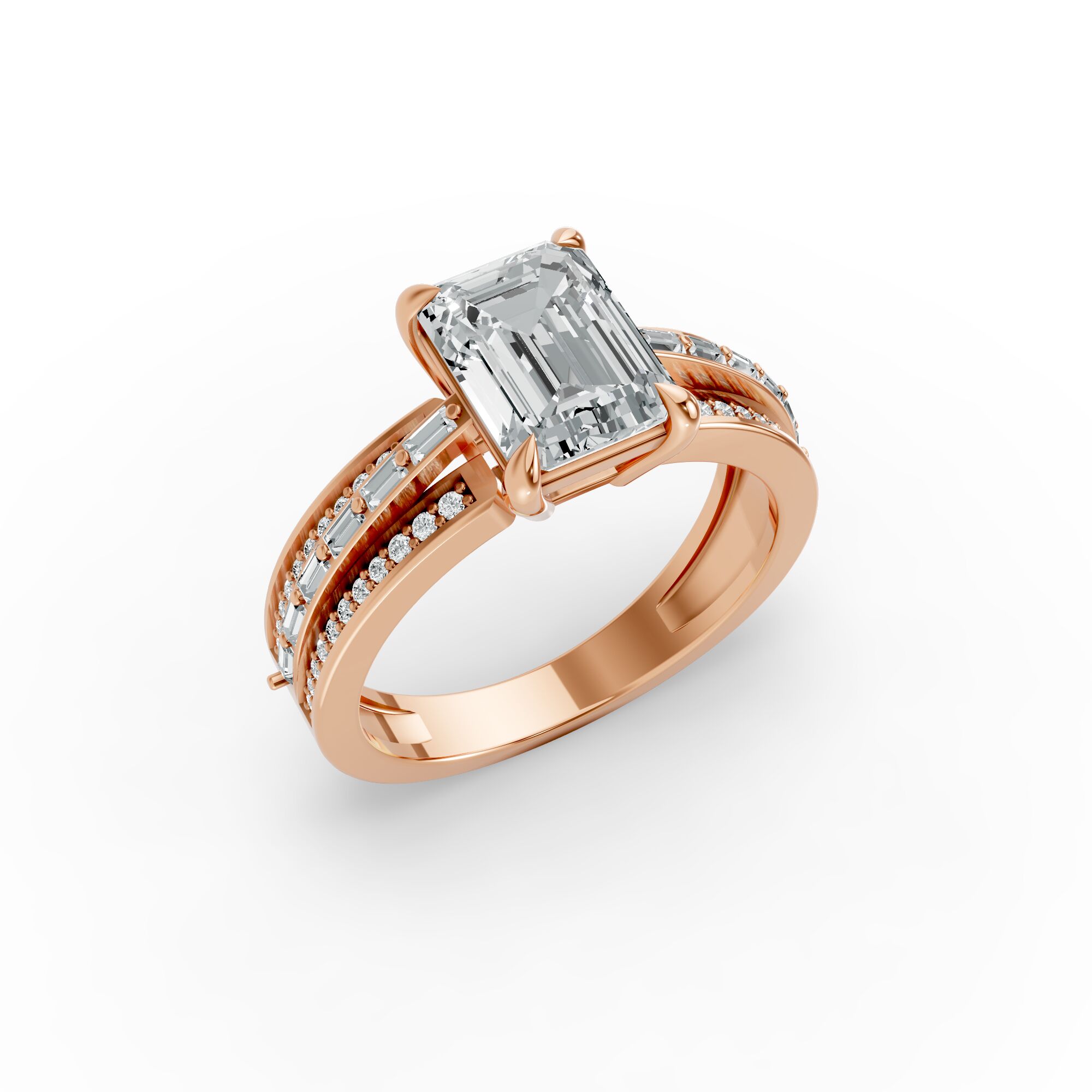 Emerald Shape Diamond Fancy Engagement Ring in Gold