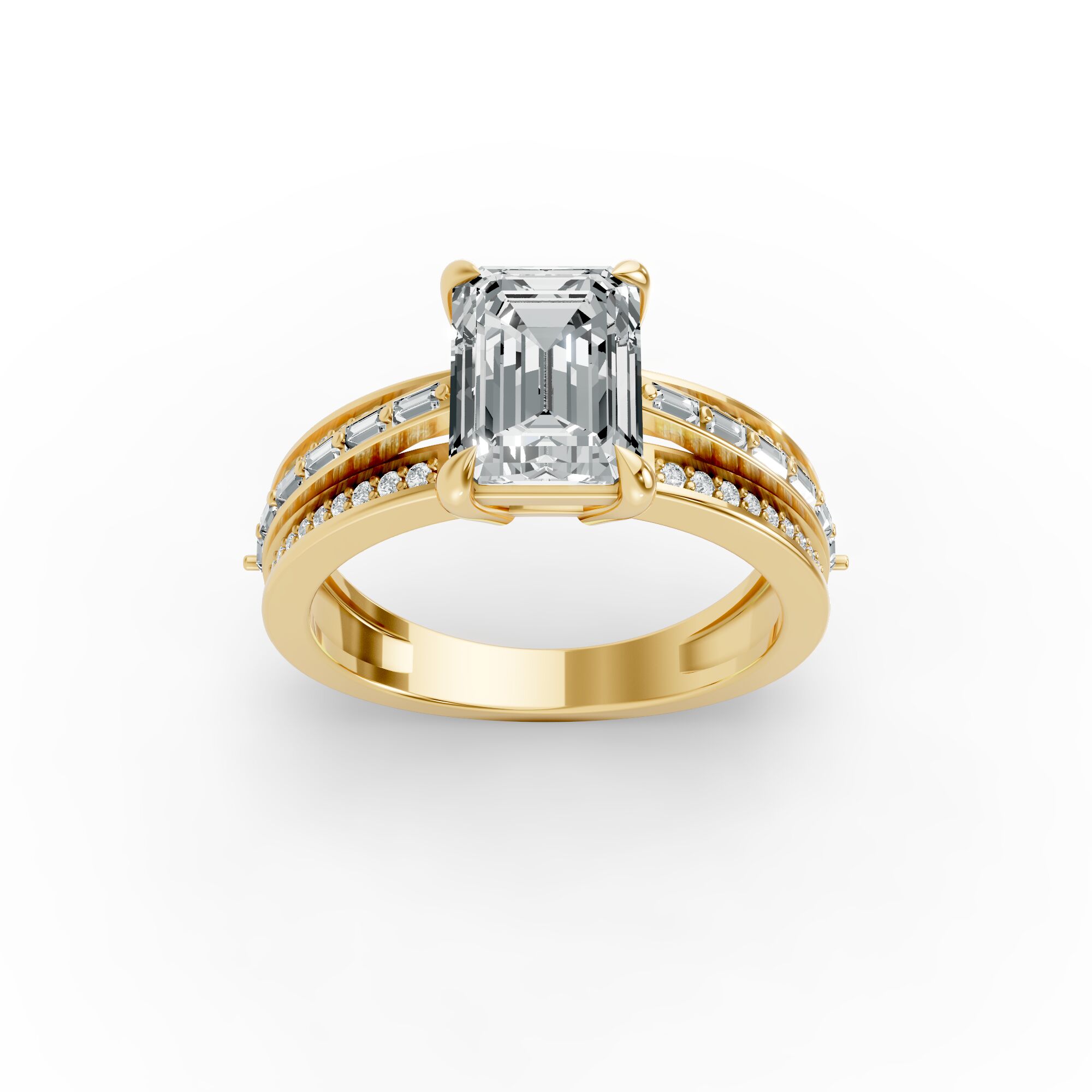 Emerald Shape Diamond Fancy Engagement Ring in Gold