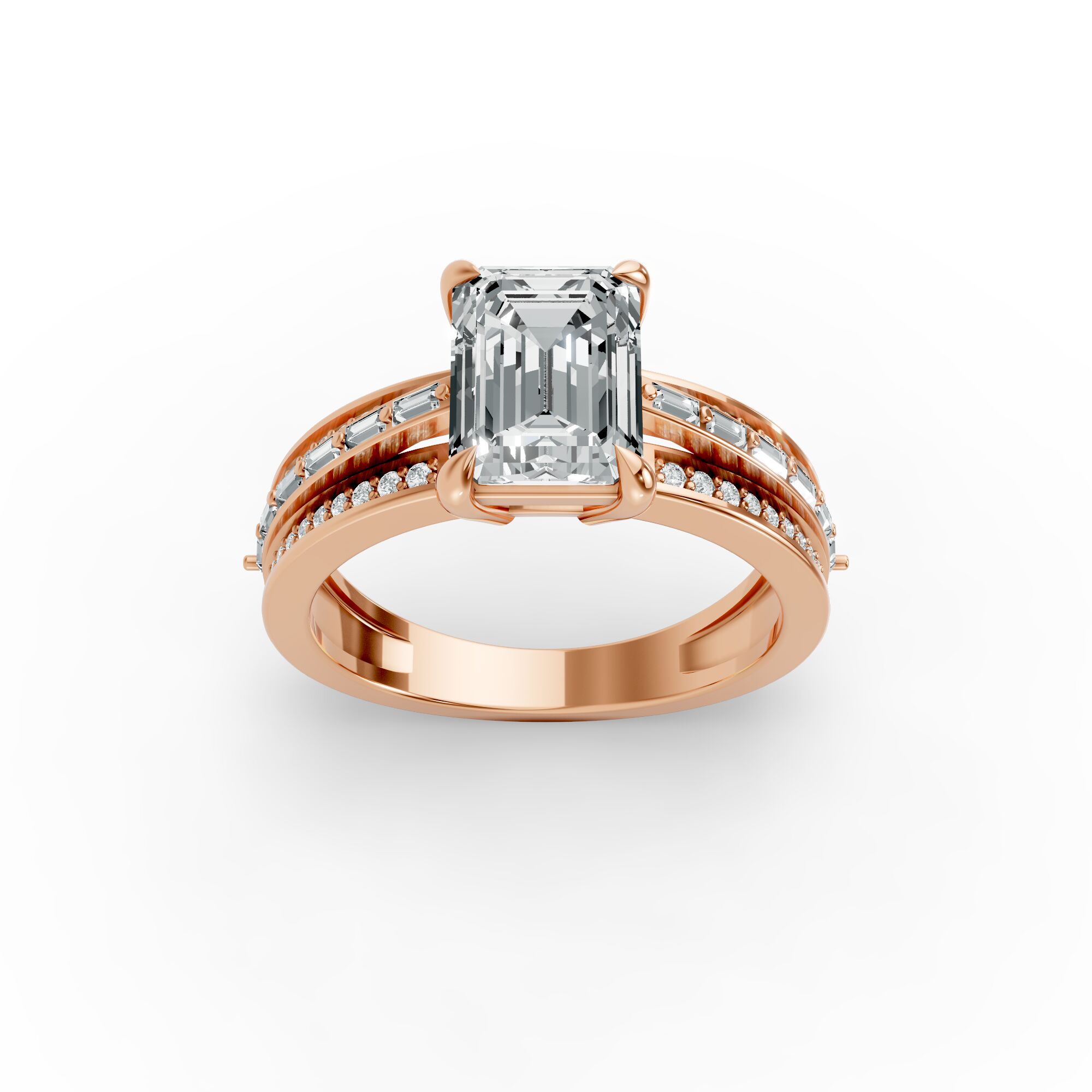 Emerald Shape Diamond Fancy Engagement Ring in Gold