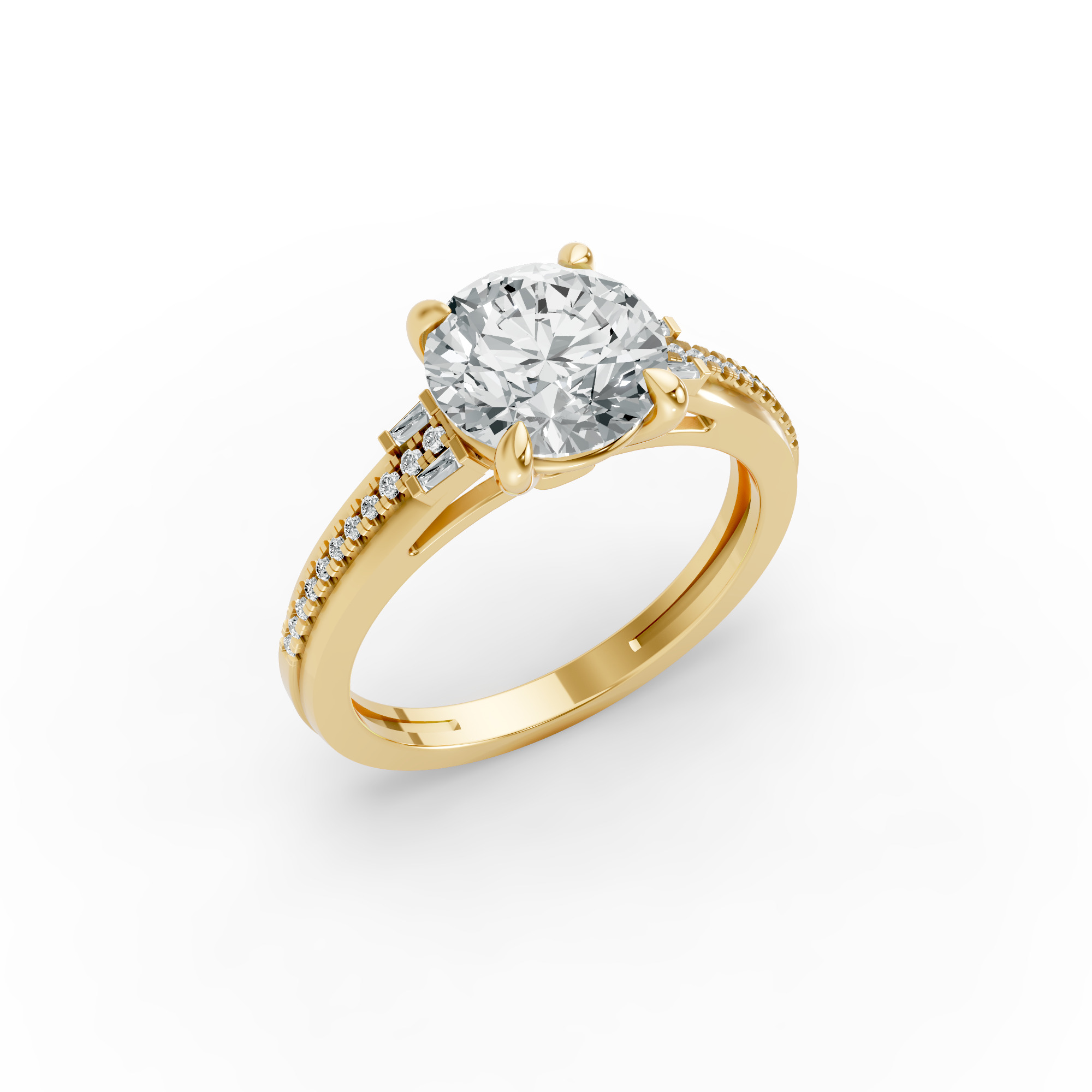 Round Shape Diamond Fancy Engagement Ring in Gold