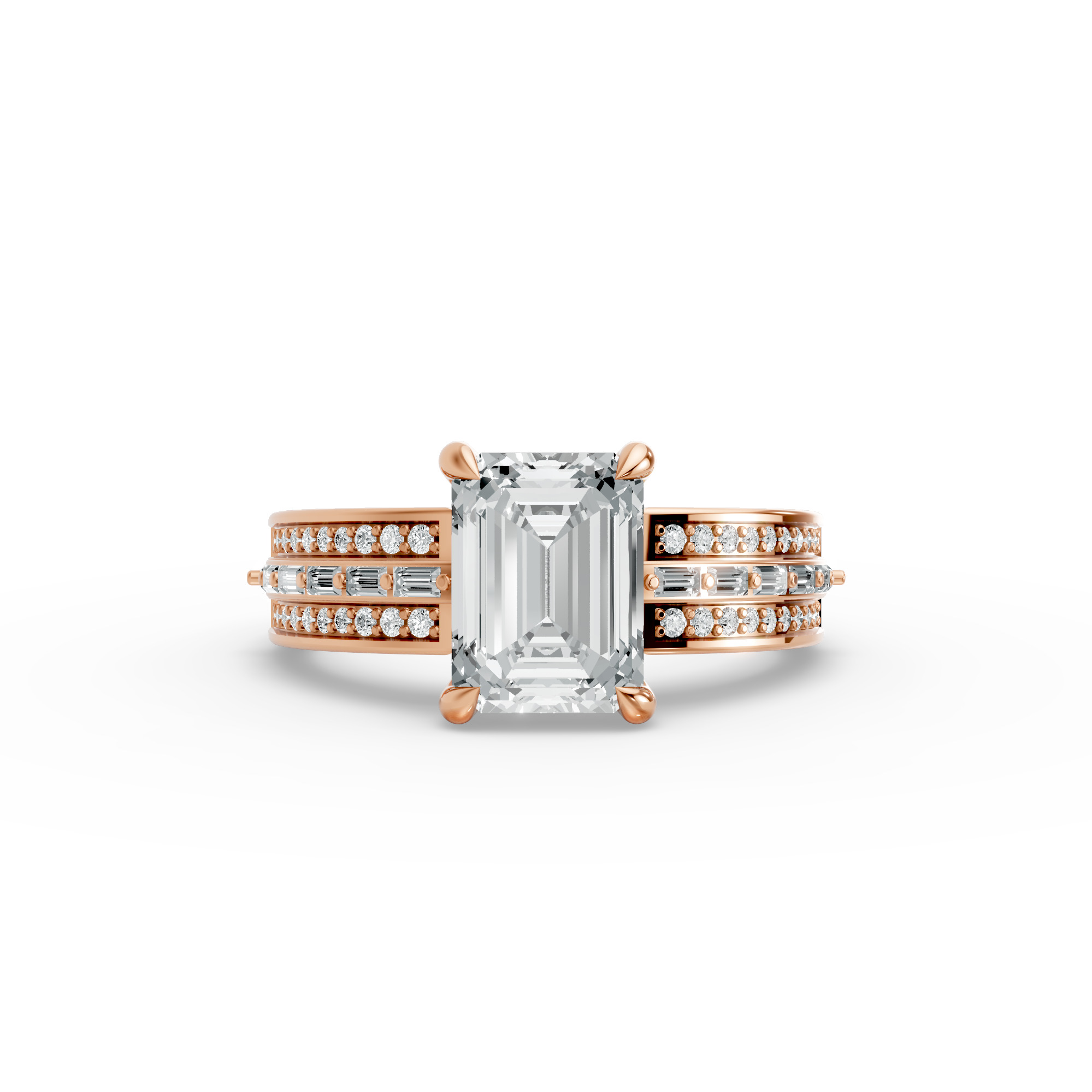 Emerald Shape Diamond Fancy Engagement Ring in Gold