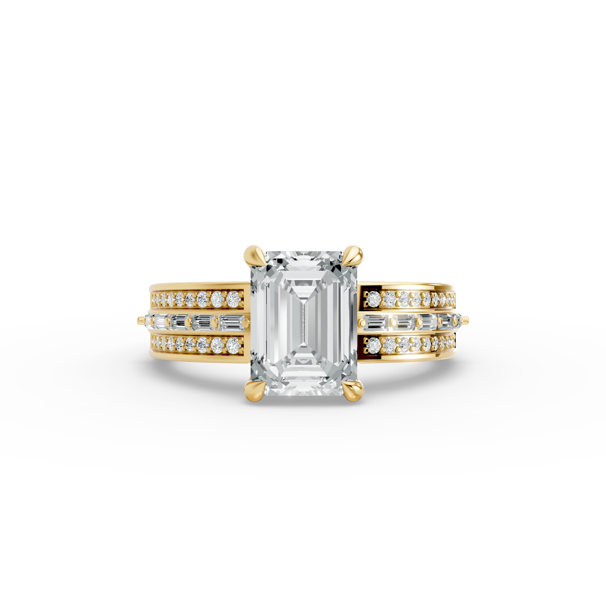 Emerald Shape Diamond Fancy Engagement Ring in Gold