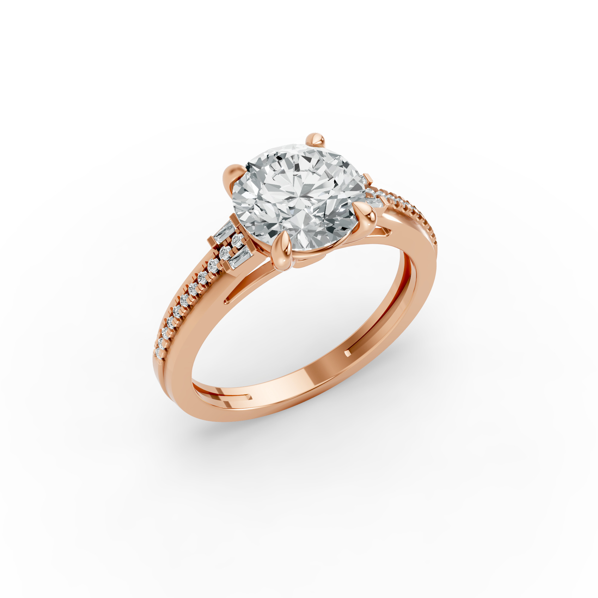 Round Shape Diamond Fancy Engagement Ring in Gold