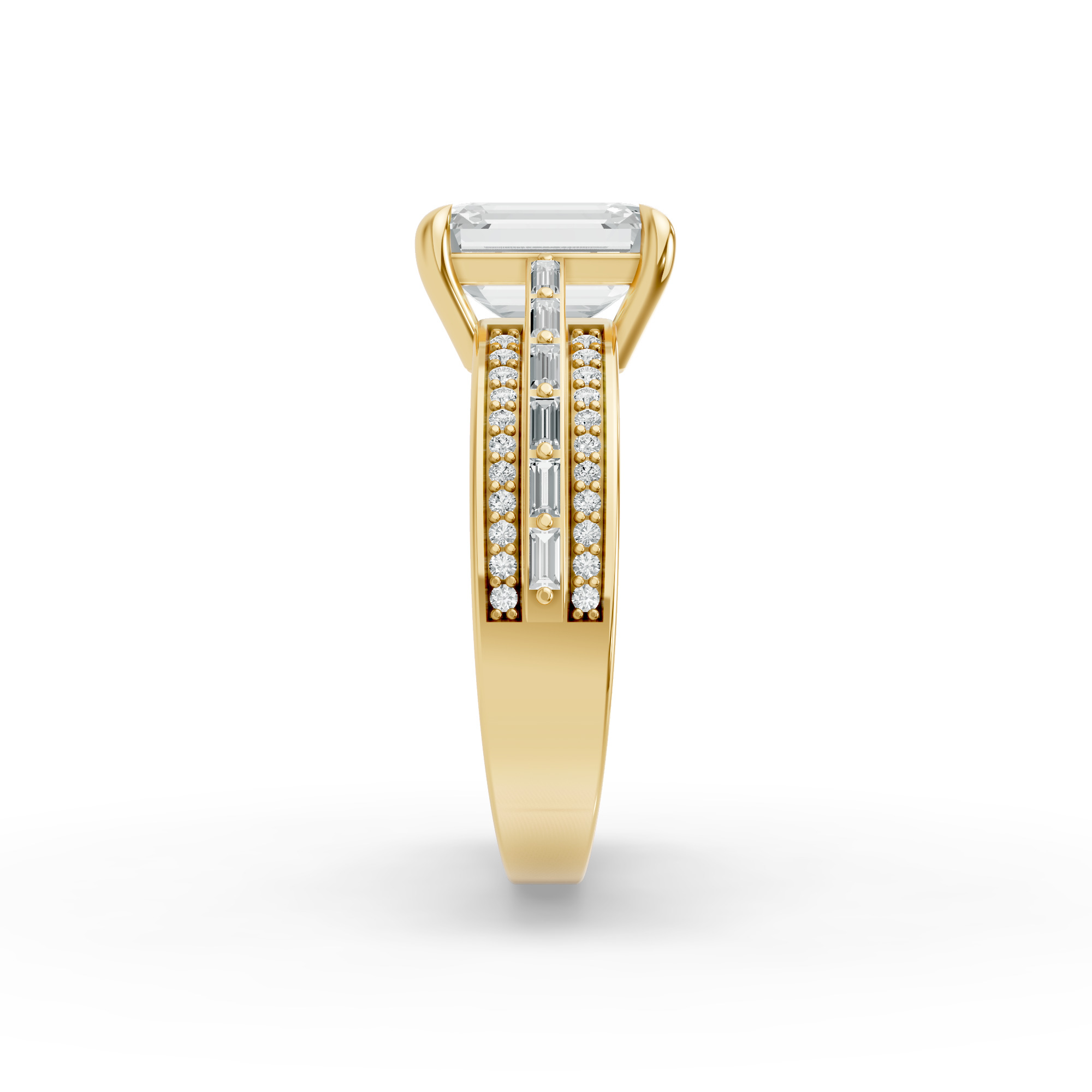 Emerald Shape Diamond Fancy Engagement Ring in Gold
