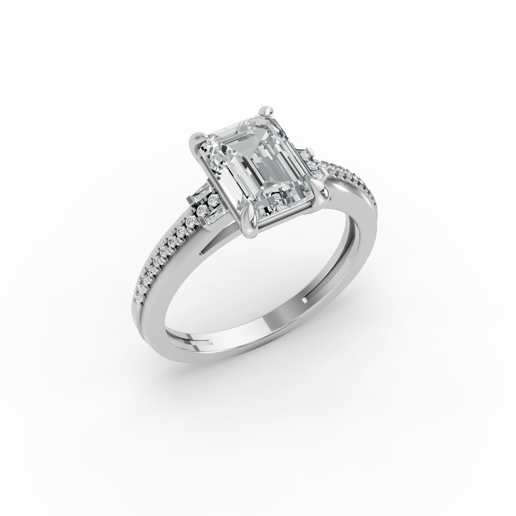Emerald Shape Diamond Fancy Engagement Ring in Gold