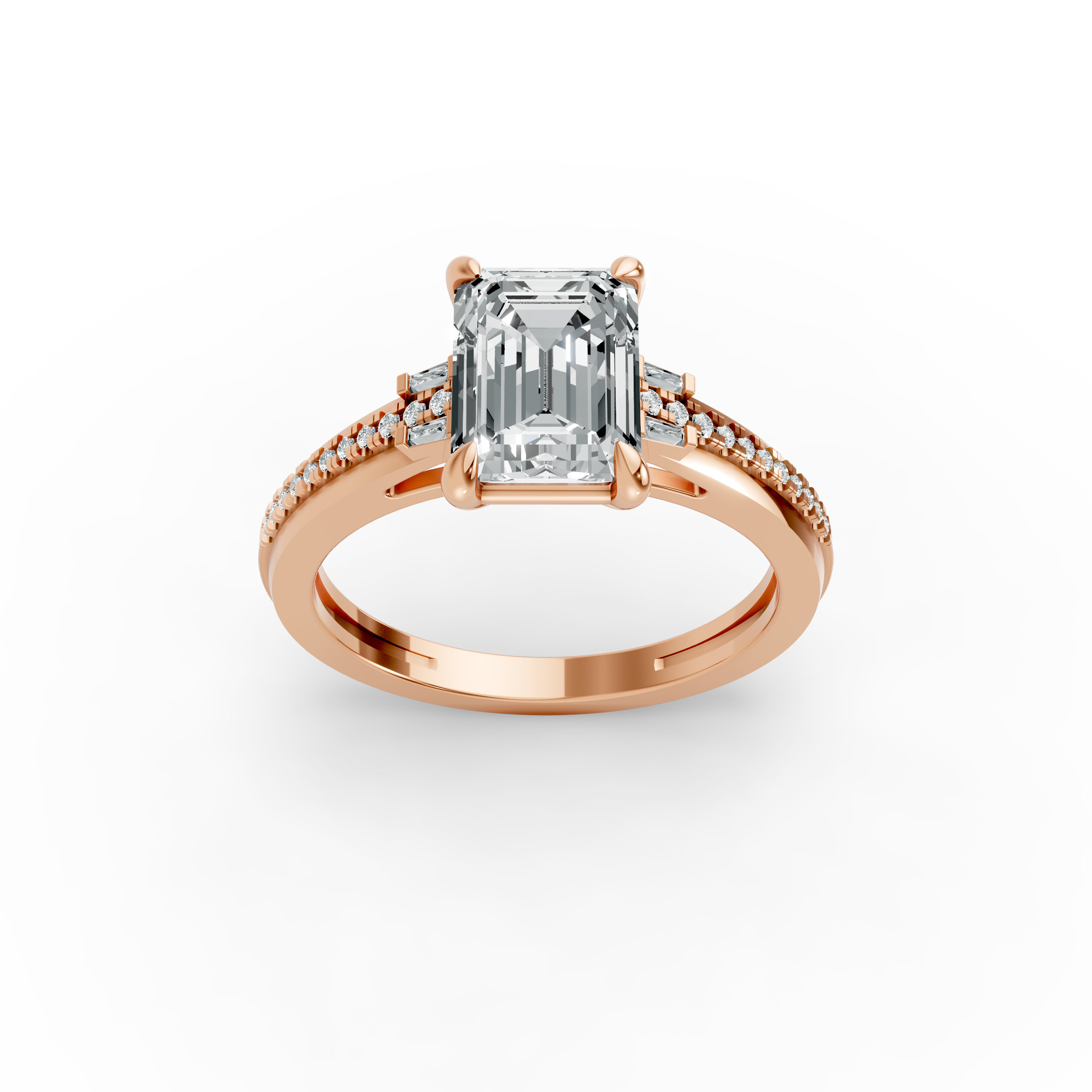 Emerald Shape Diamond Fancy Engagement Ring in Gold