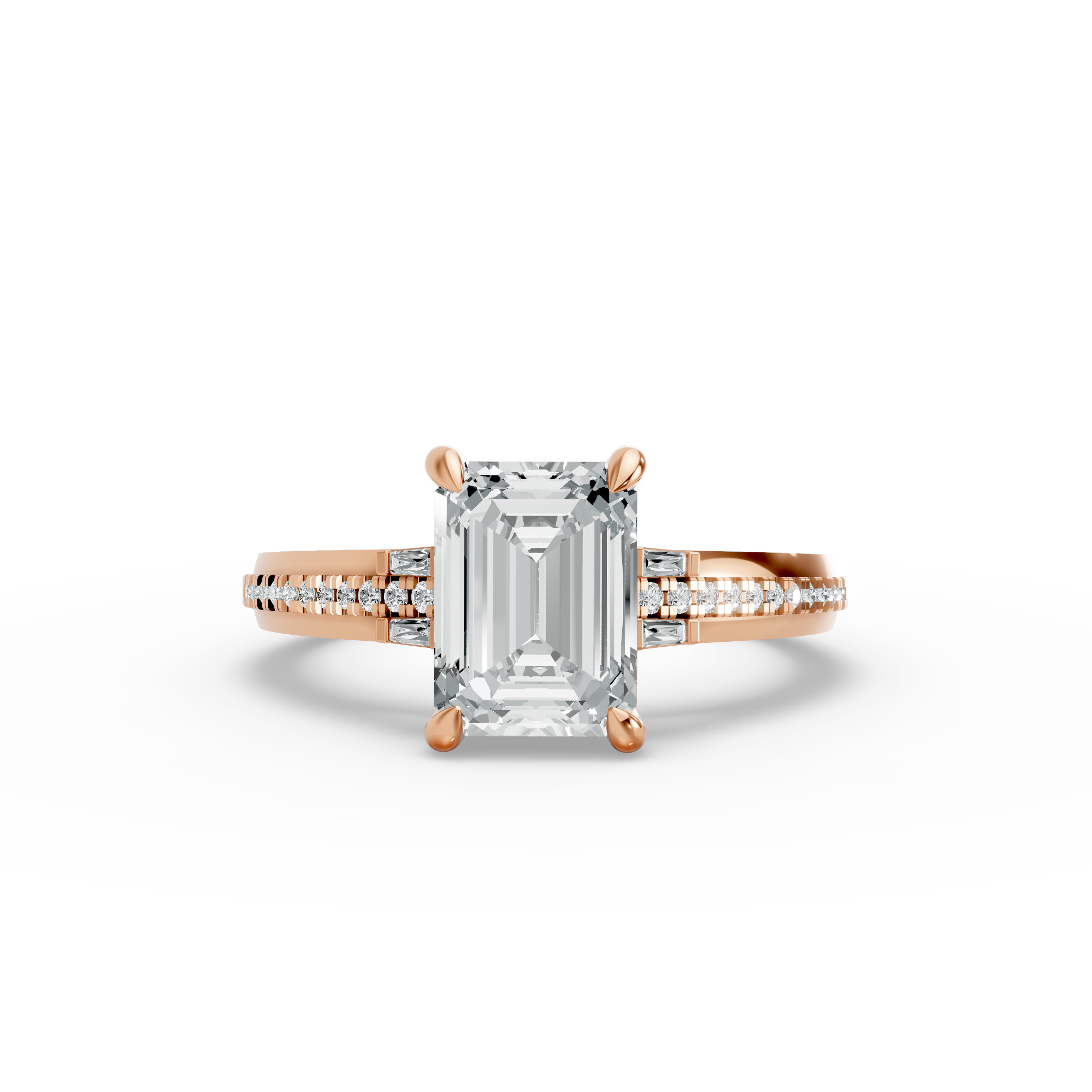 Emerald Shape Diamond Fancy Engagement Ring in Gold