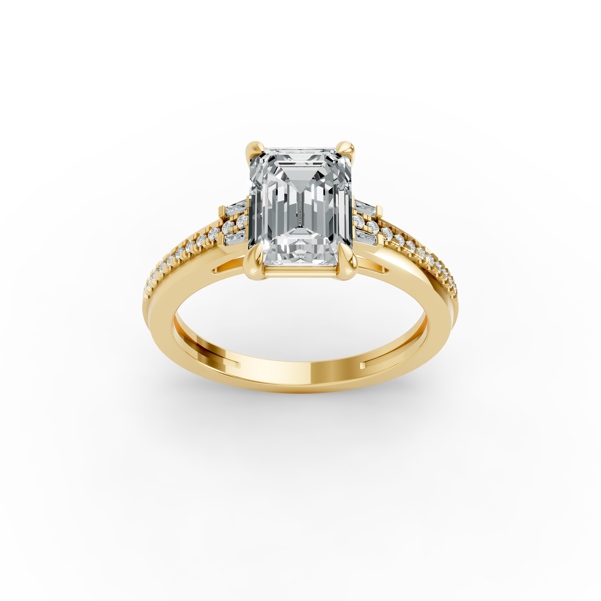 Emerald Shape Diamond Fancy Engagement Ring in Gold