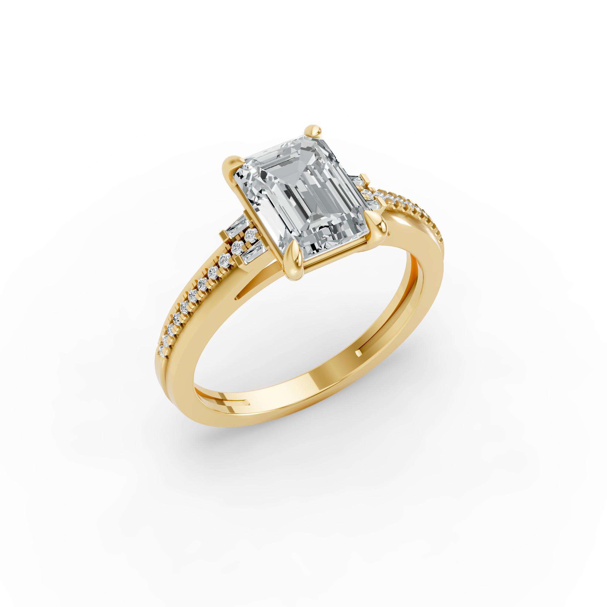 Emerald Shape Diamond Fancy Engagement Ring in Gold