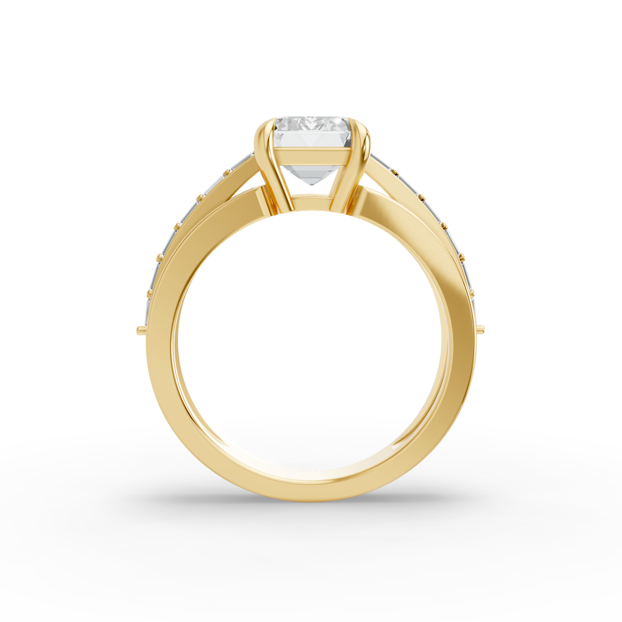 Emerald Shape Diamond Fancy Engagement Ring in Gold
