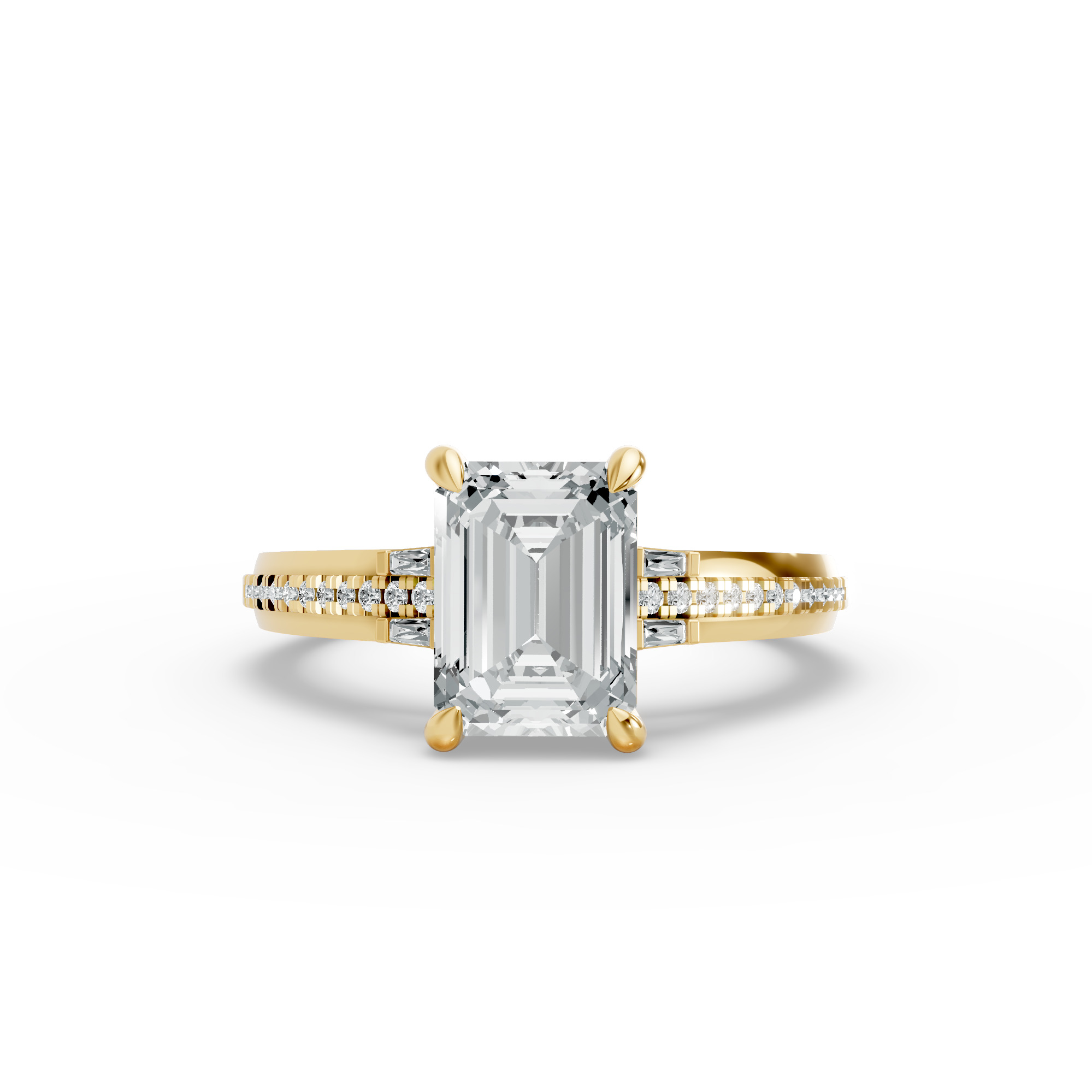 Emerald Shape Diamond Fancy Engagement Ring in Gold