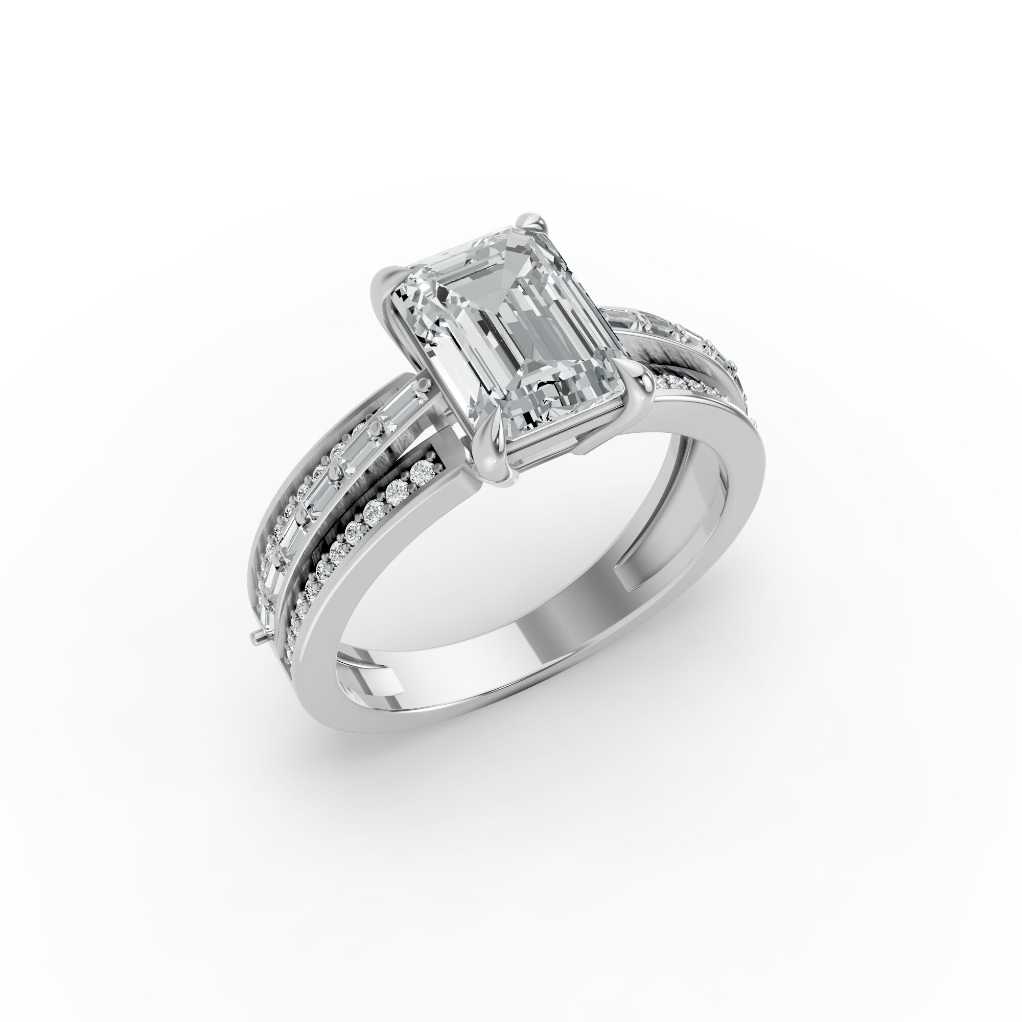 Emerald Shape Diamond Fancy Engagement Ring in Gold