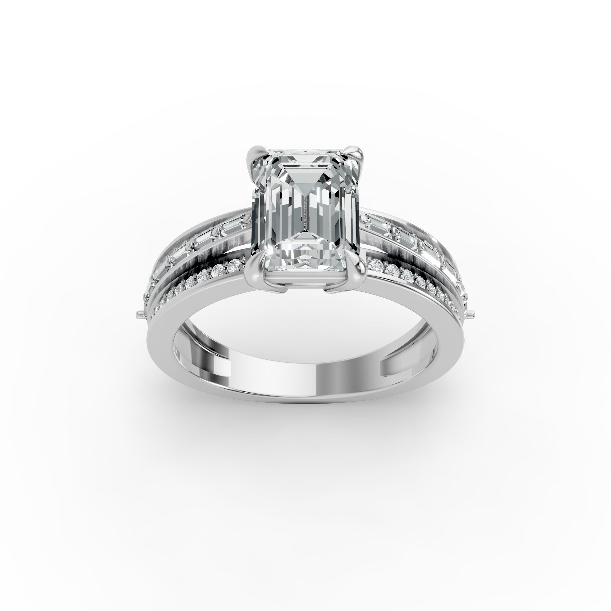 Emerald Shape Diamond Fancy Engagement Ring in Gold