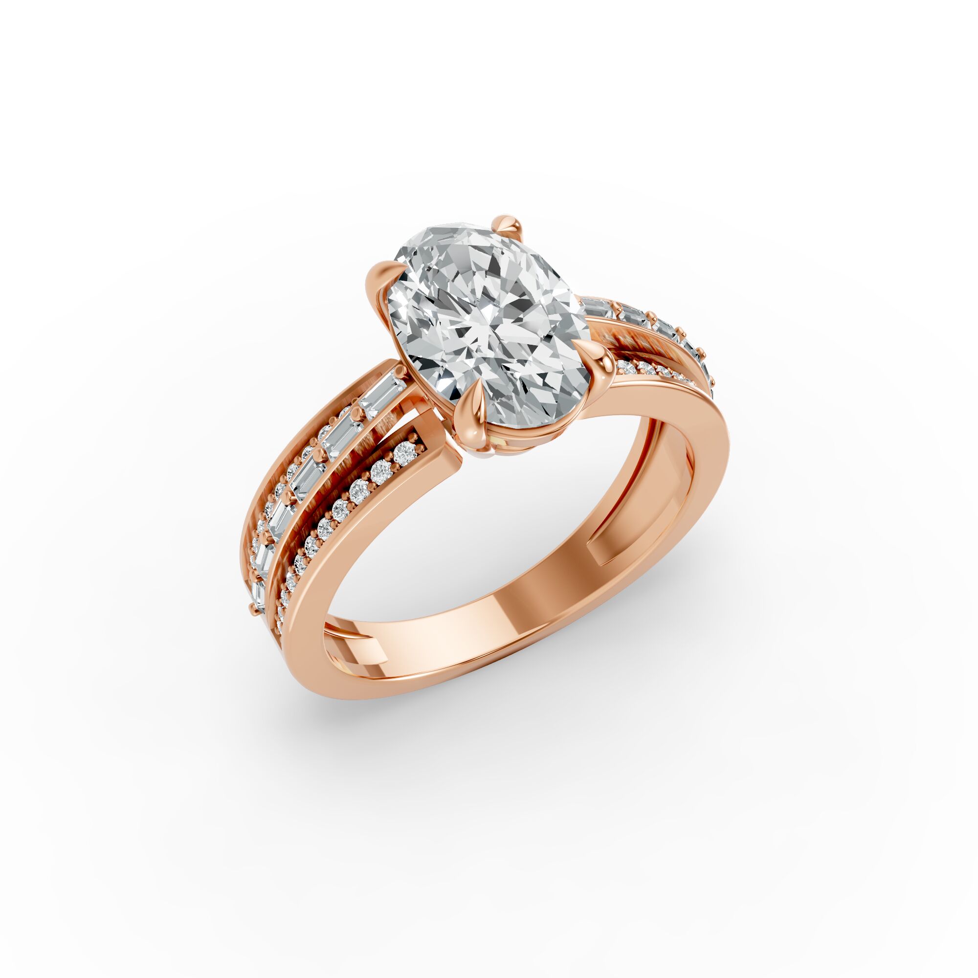 Oval Shape Diamond Fancy Engagement Ring in Gold