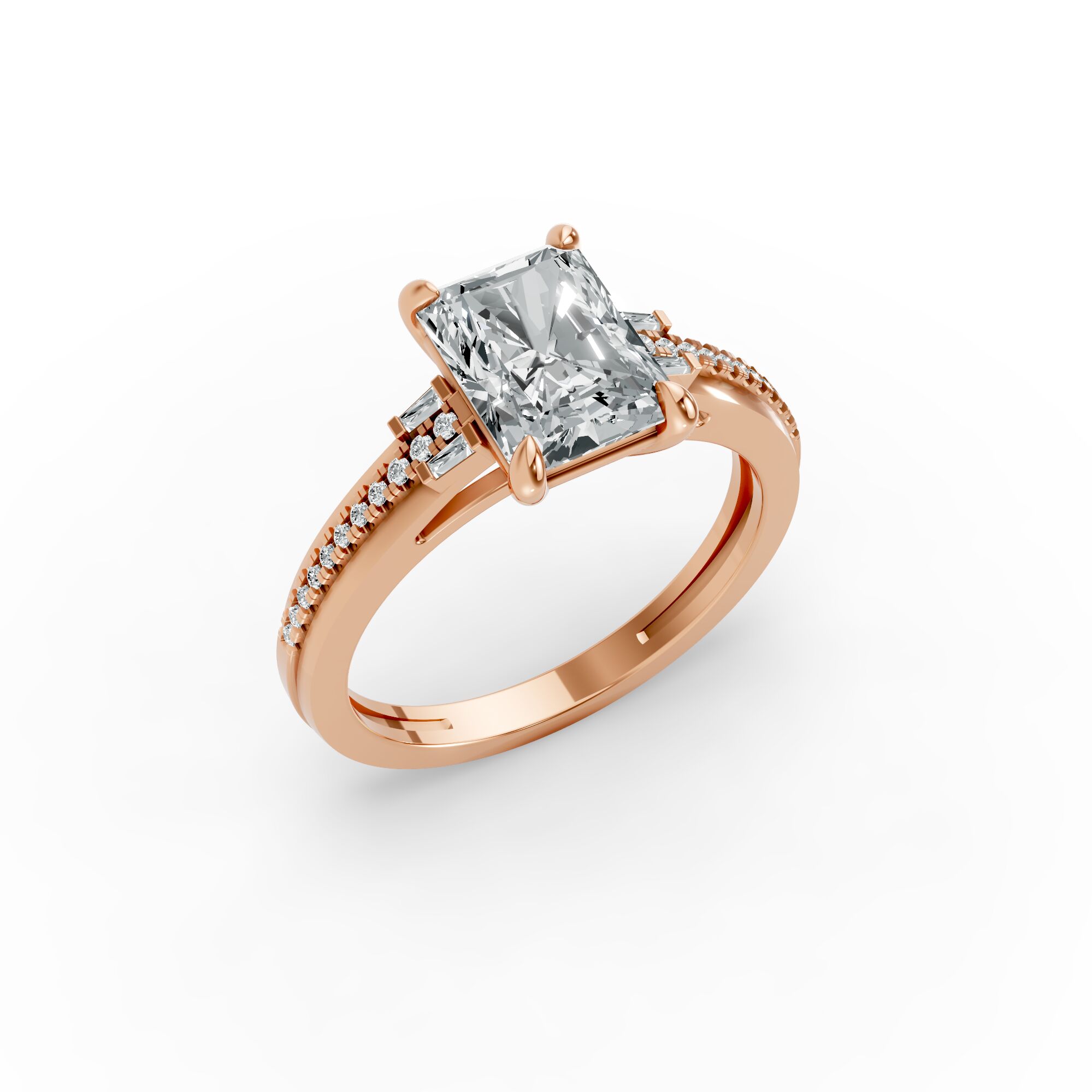 Radiant Shape Diamond Fancy Engagement Ring in Gold