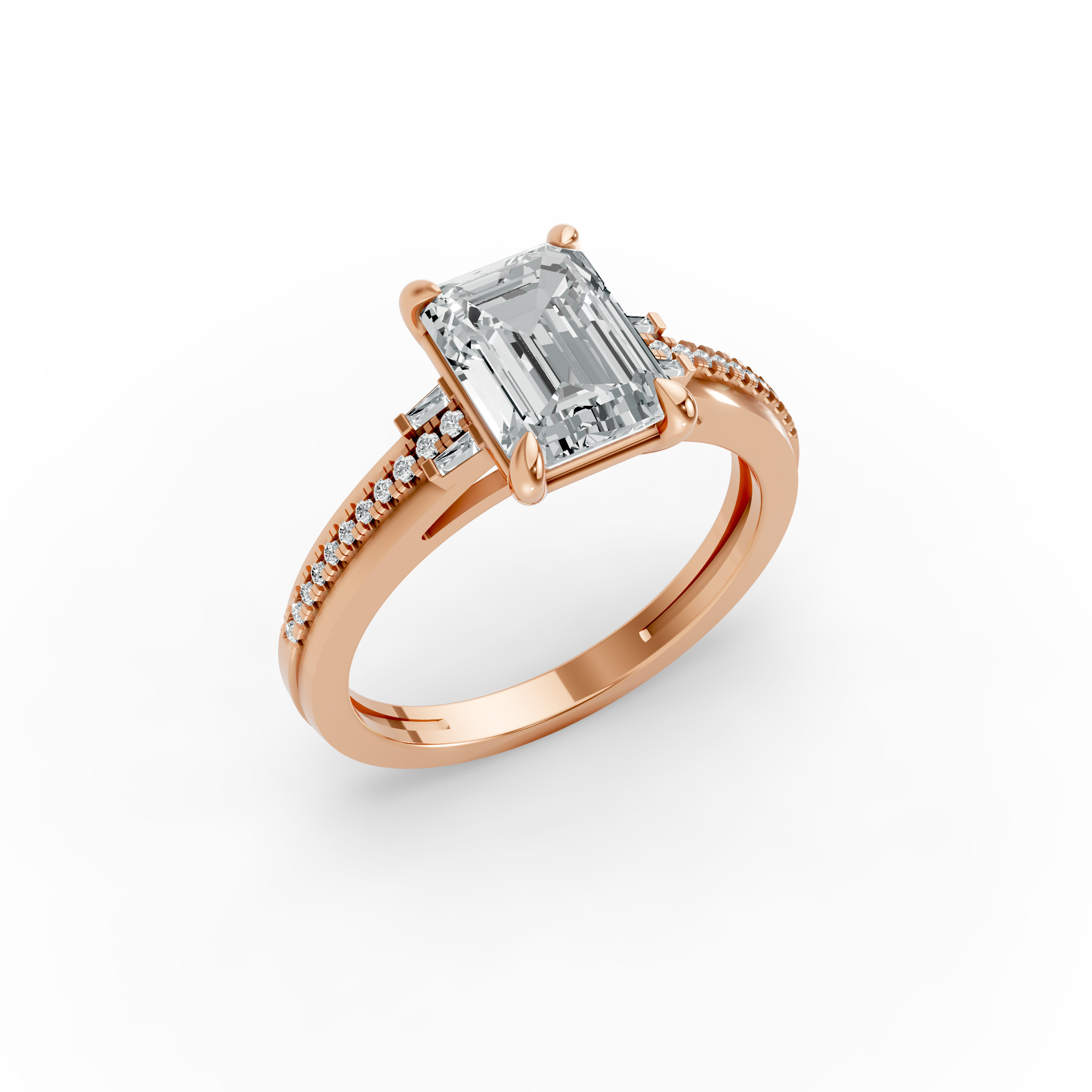 Emerald Shape Diamond Fancy Engagement Ring in Gold