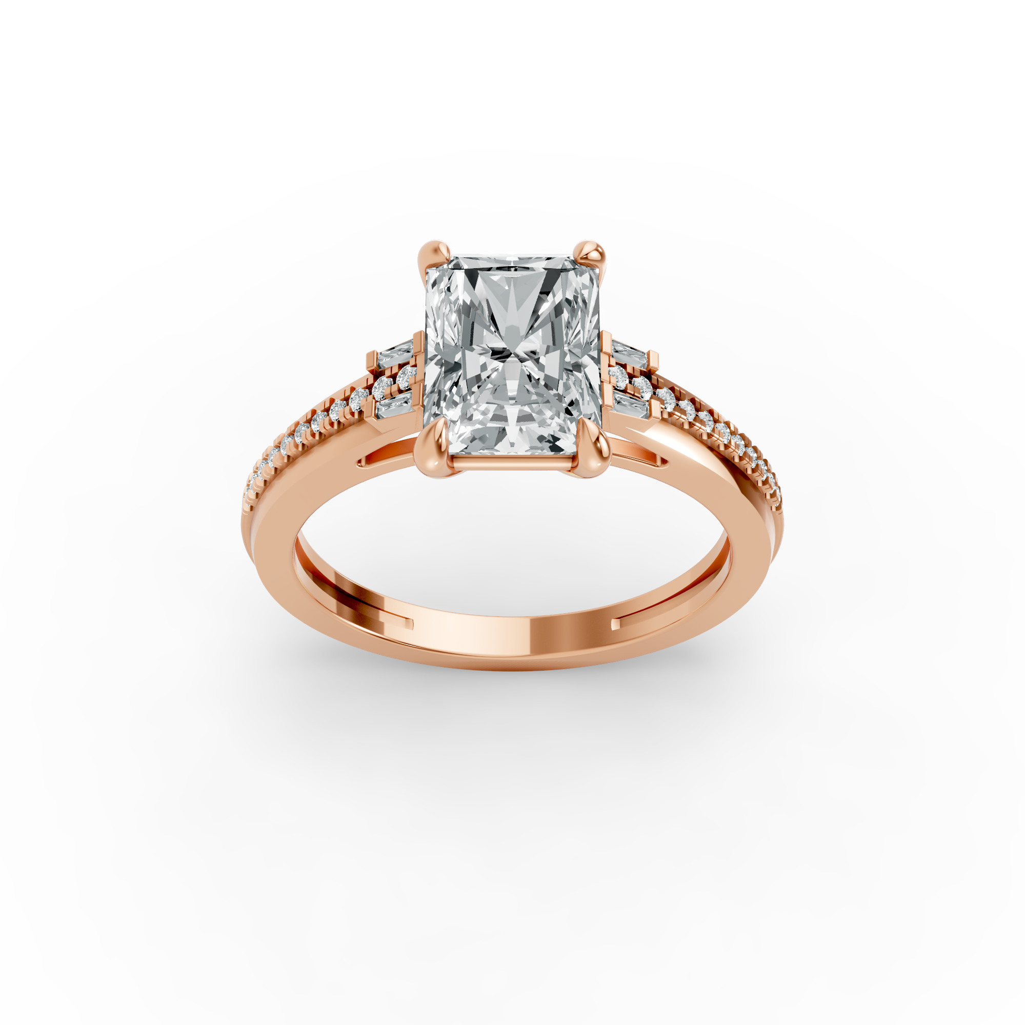 Radiant Shape Diamond Fancy Engagement Ring in Gold
