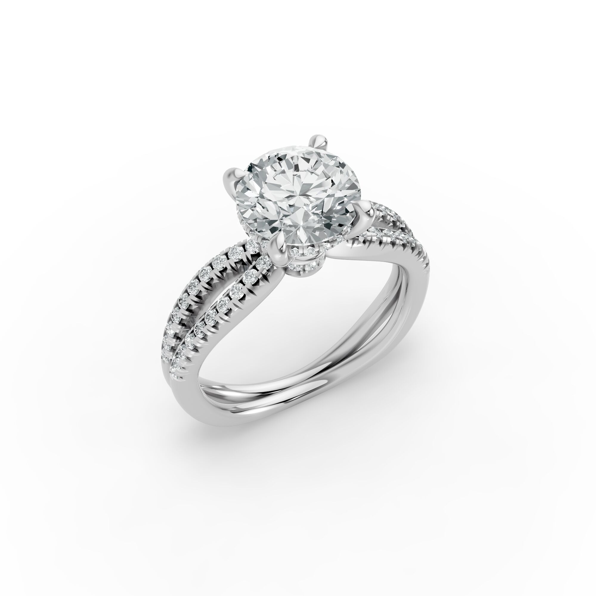 Round Shape Diamond Fancy Engagement Ring in Gold