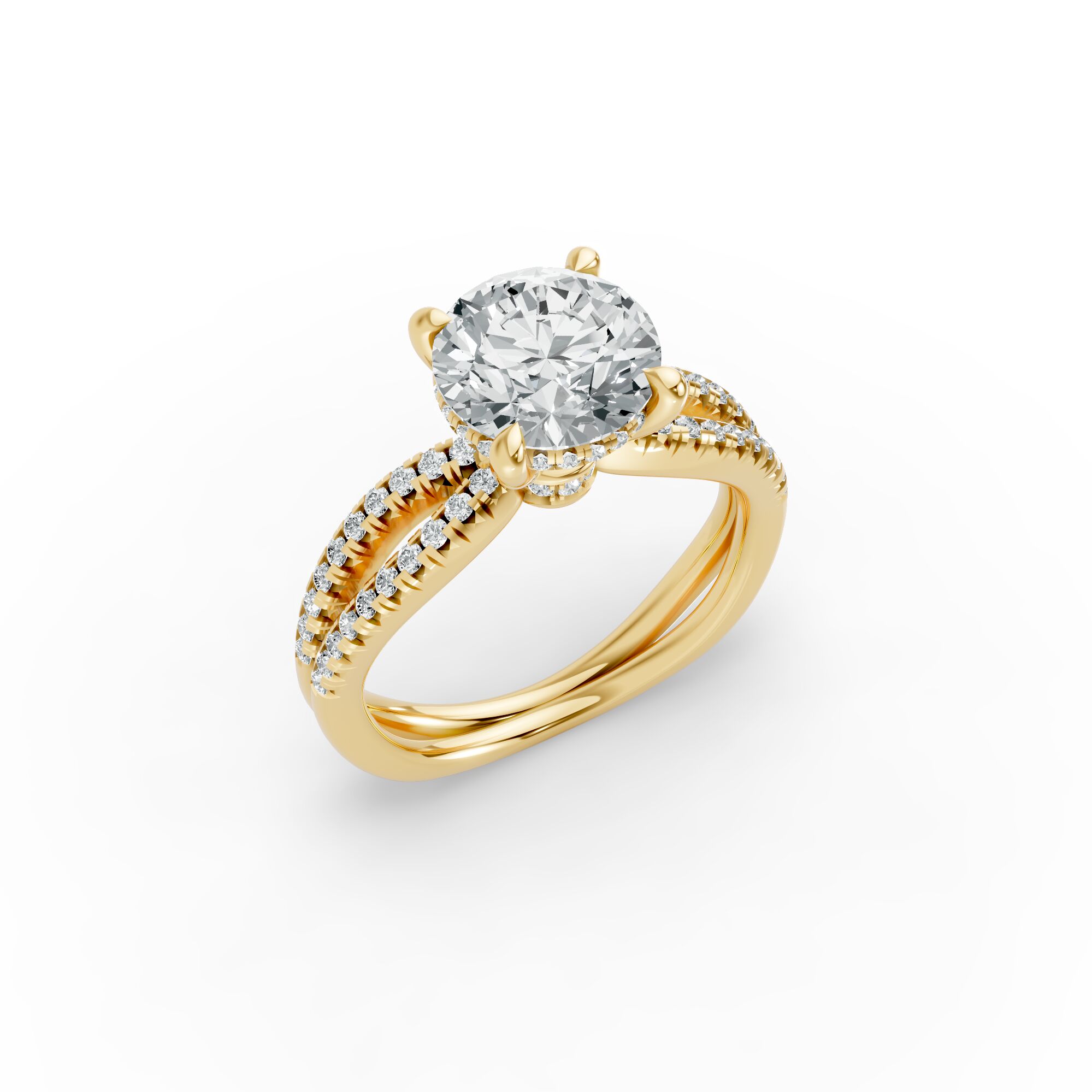 Round Shape Diamond Fancy Engagement Ring in Gold