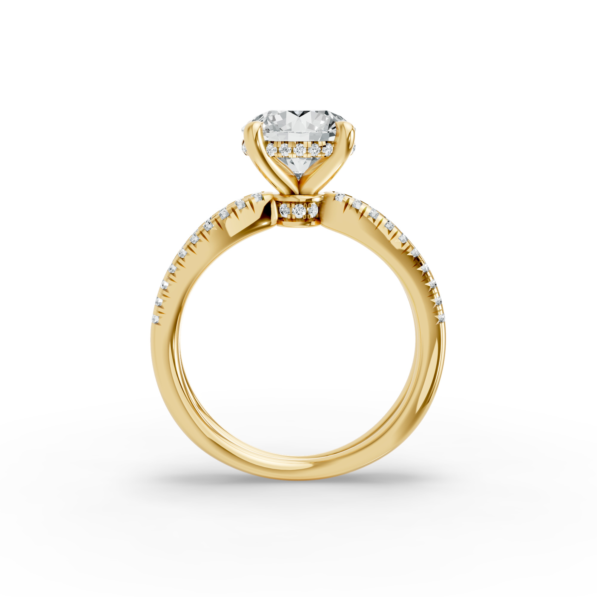 Round Shape Diamond Fancy Engagement Ring in Gold