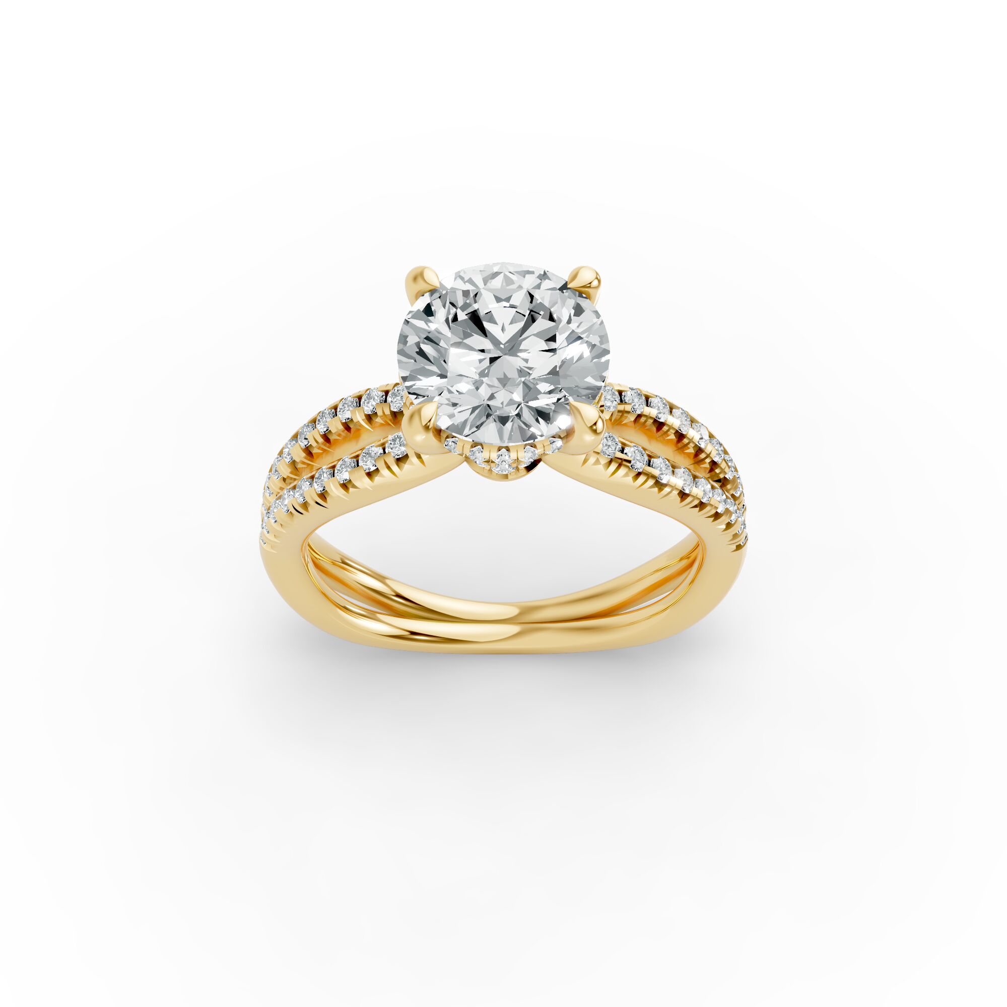 Round Shape Diamond Fancy Engagement Ring in Gold