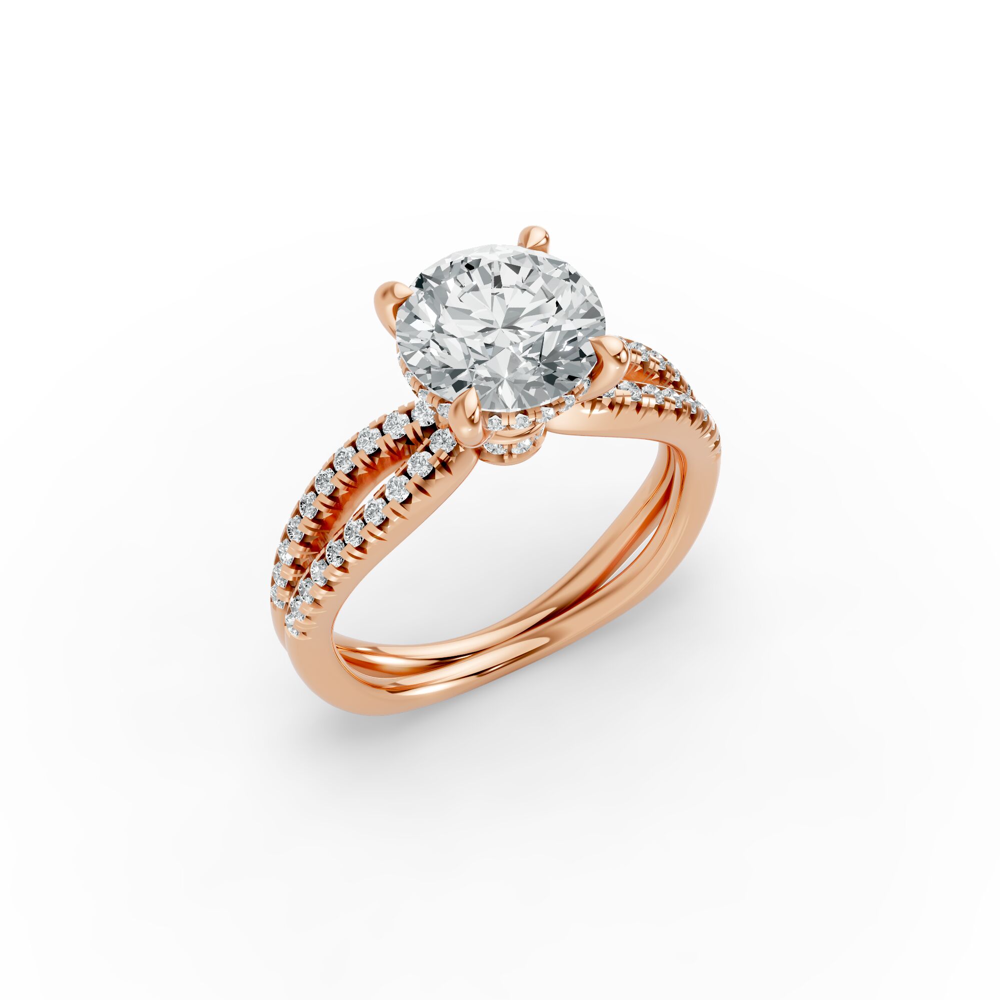 Round Shape Diamond Fancy Engagement Ring in Gold