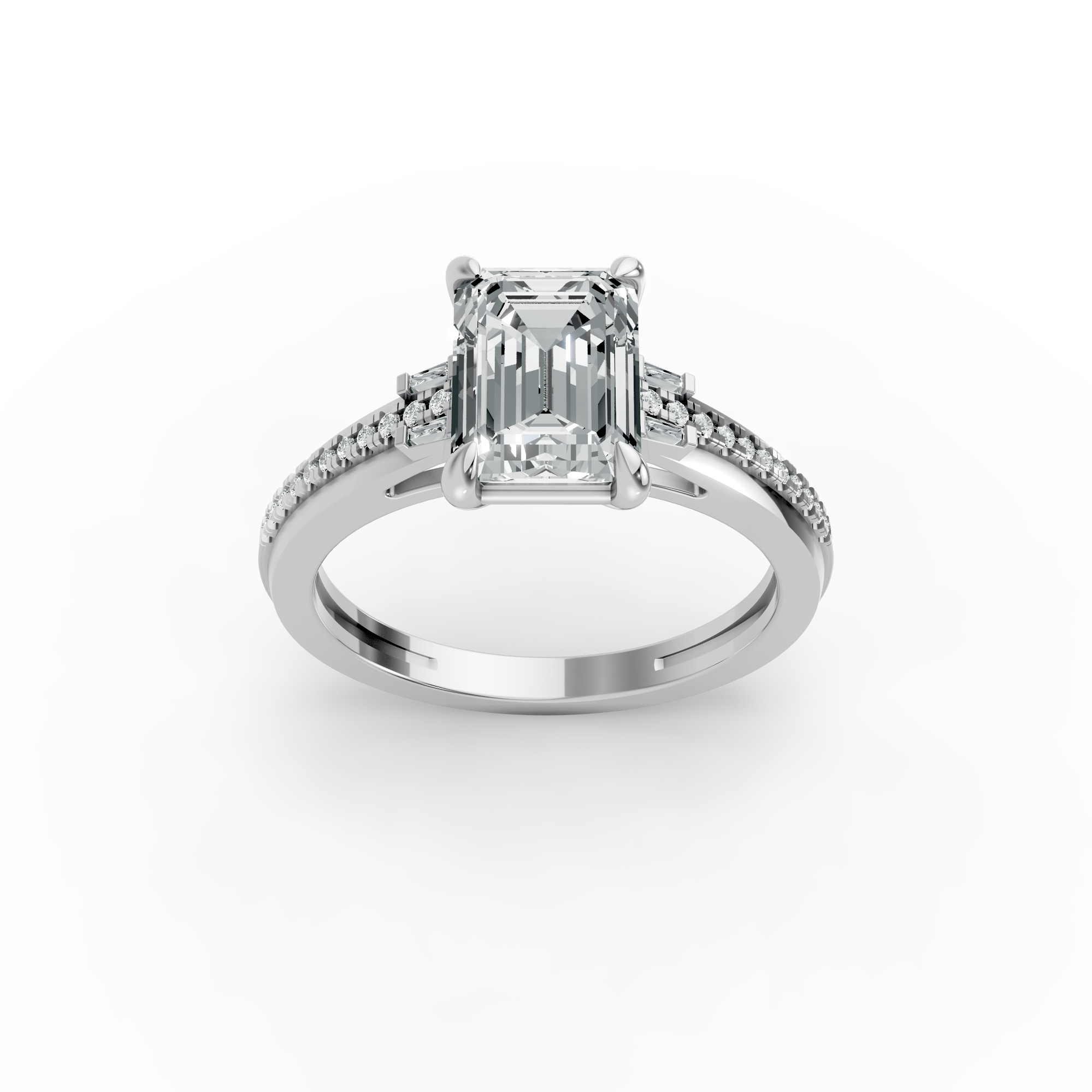 Emerald Shape Diamond Fancy Engagement Ring in Gold