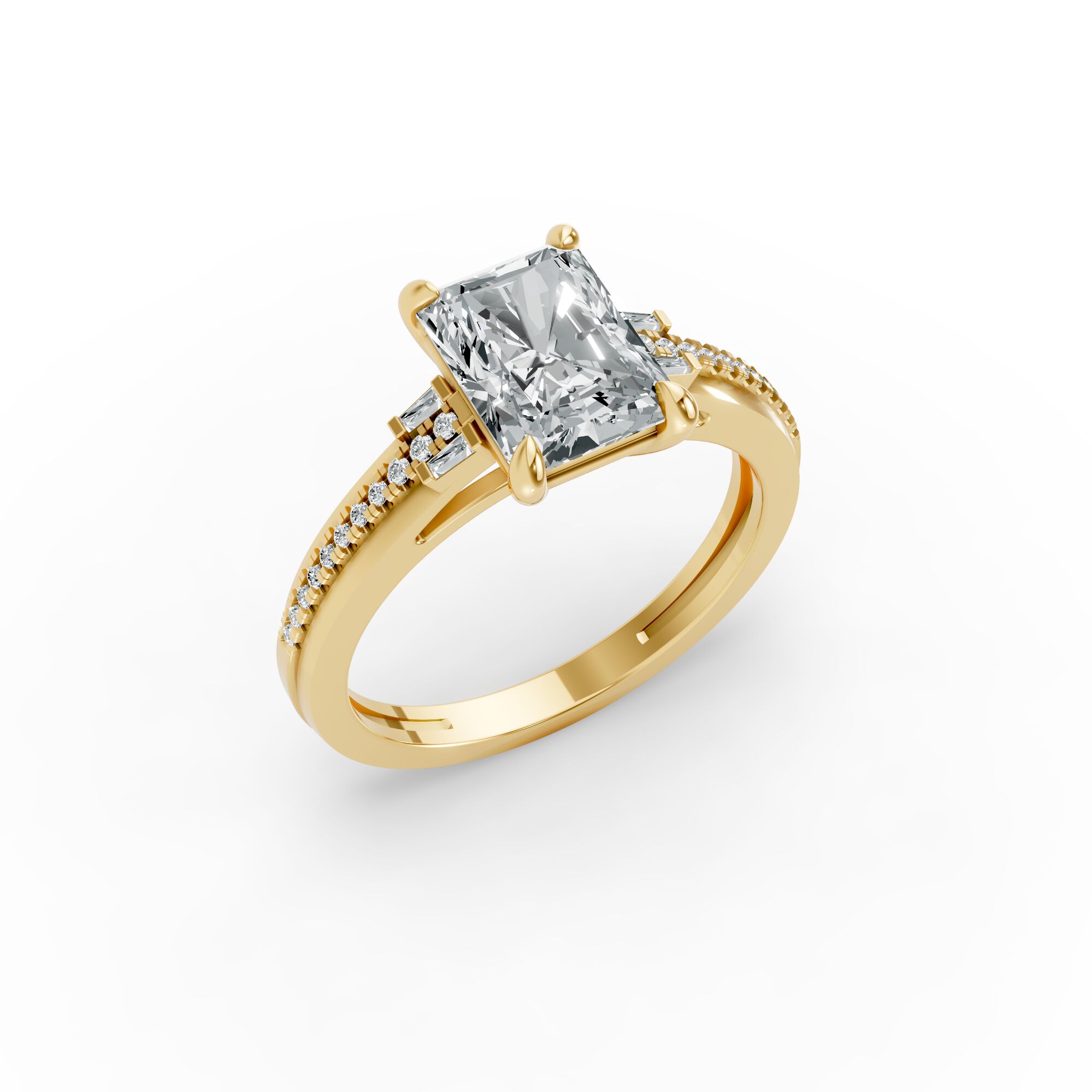 Radiant Shape Diamond Fancy Engagement Ring in Gold