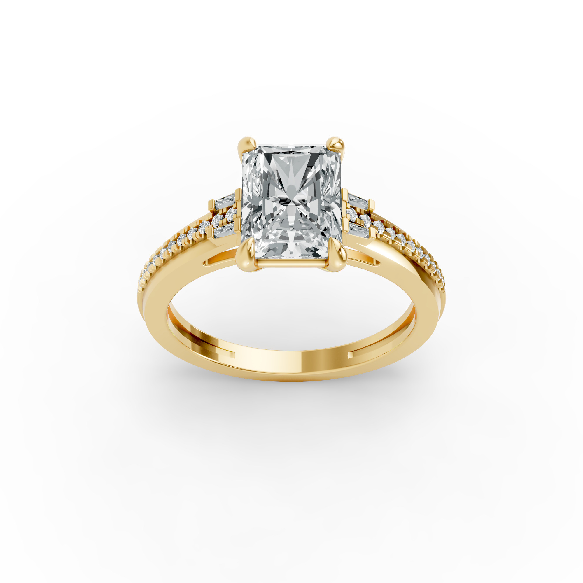 Radiant Shape Diamond Fancy Engagement Ring in Gold