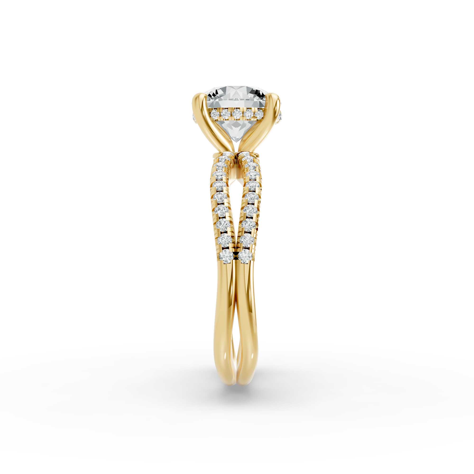 Round Shape Diamond Fancy Engagement Ring in Gold
