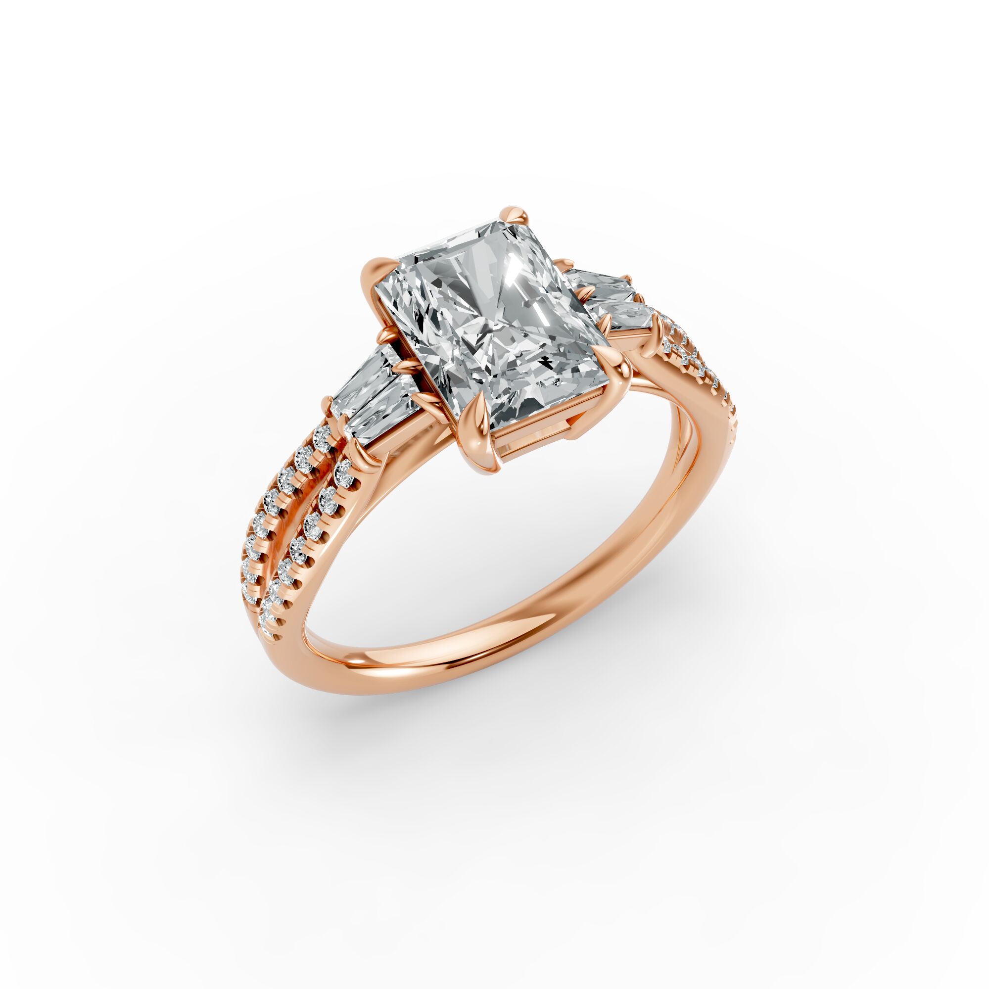 Emerald Shape Diamond Fancy Engagement Ring in Gold