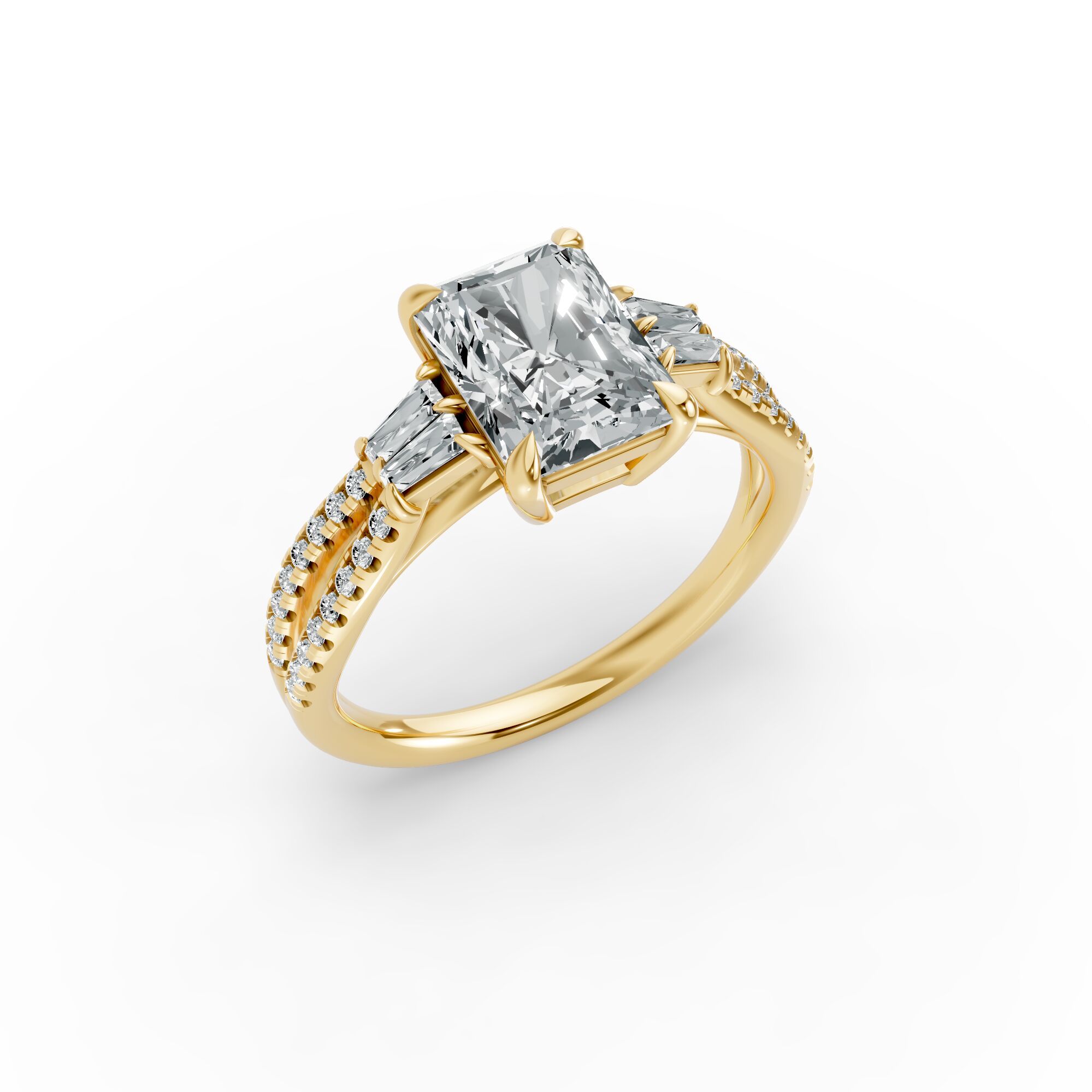 Emerald Shape Diamond Fancy Engagement Ring in Gold